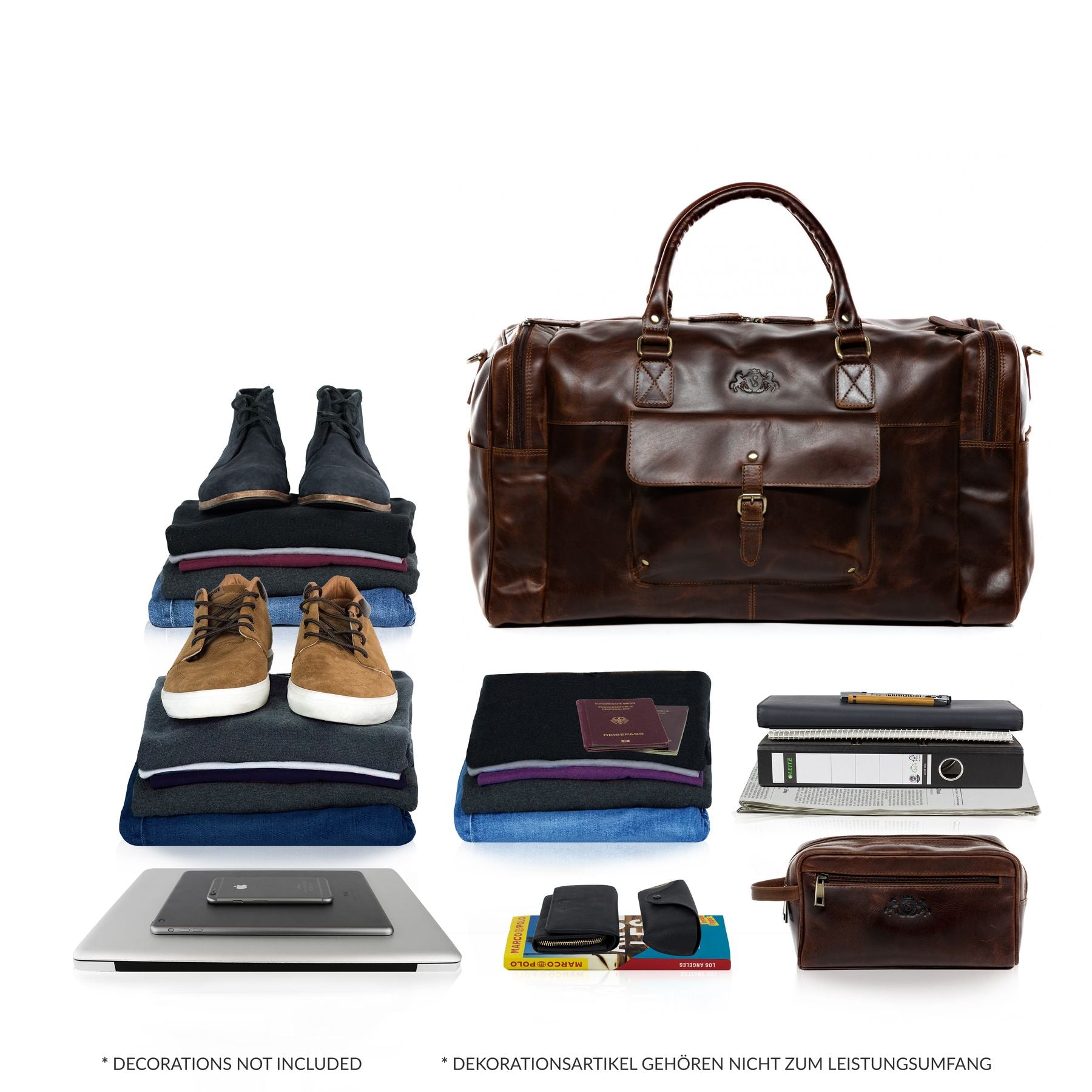 SID & VAIN Reisetasche Leder mit Schuhfach YALE braun-cognac 15703