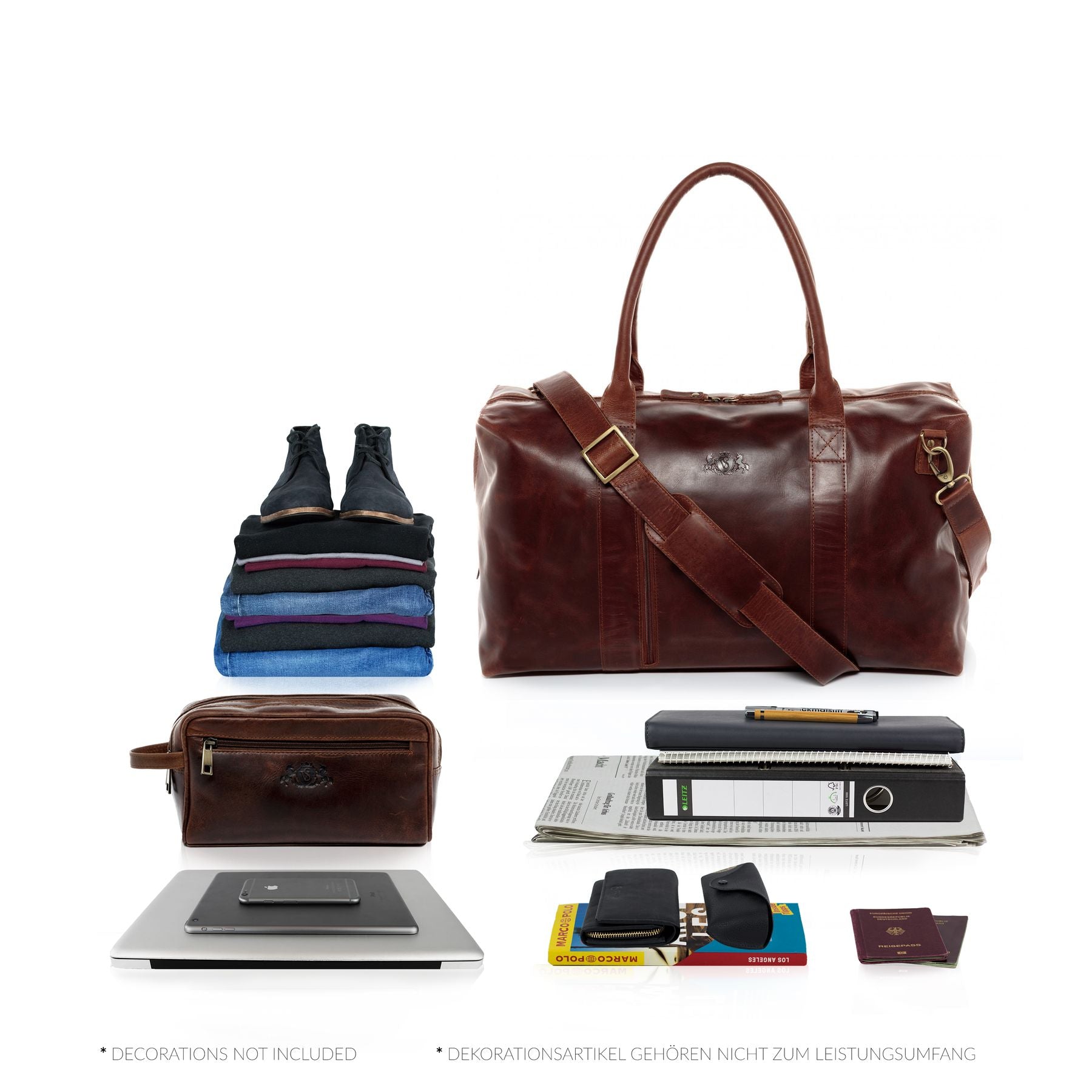SID & VAIN Reisetasche Leder mit Hangtag YALE braun-cognac 15756