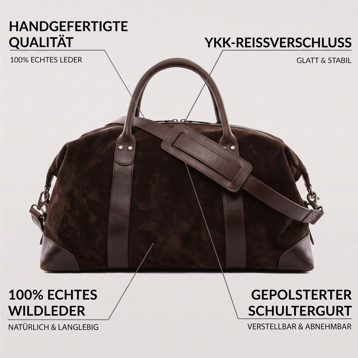 Wildleder Reisetasche Lennox braun Features