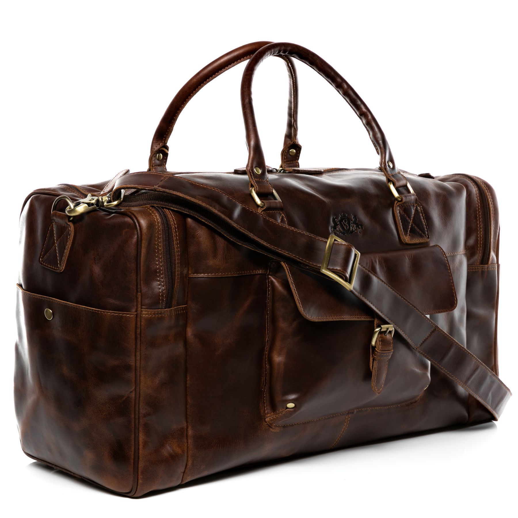 SID & VAIN Reisetasche Leder mit Schuhfach YALE braun-cognac 13683