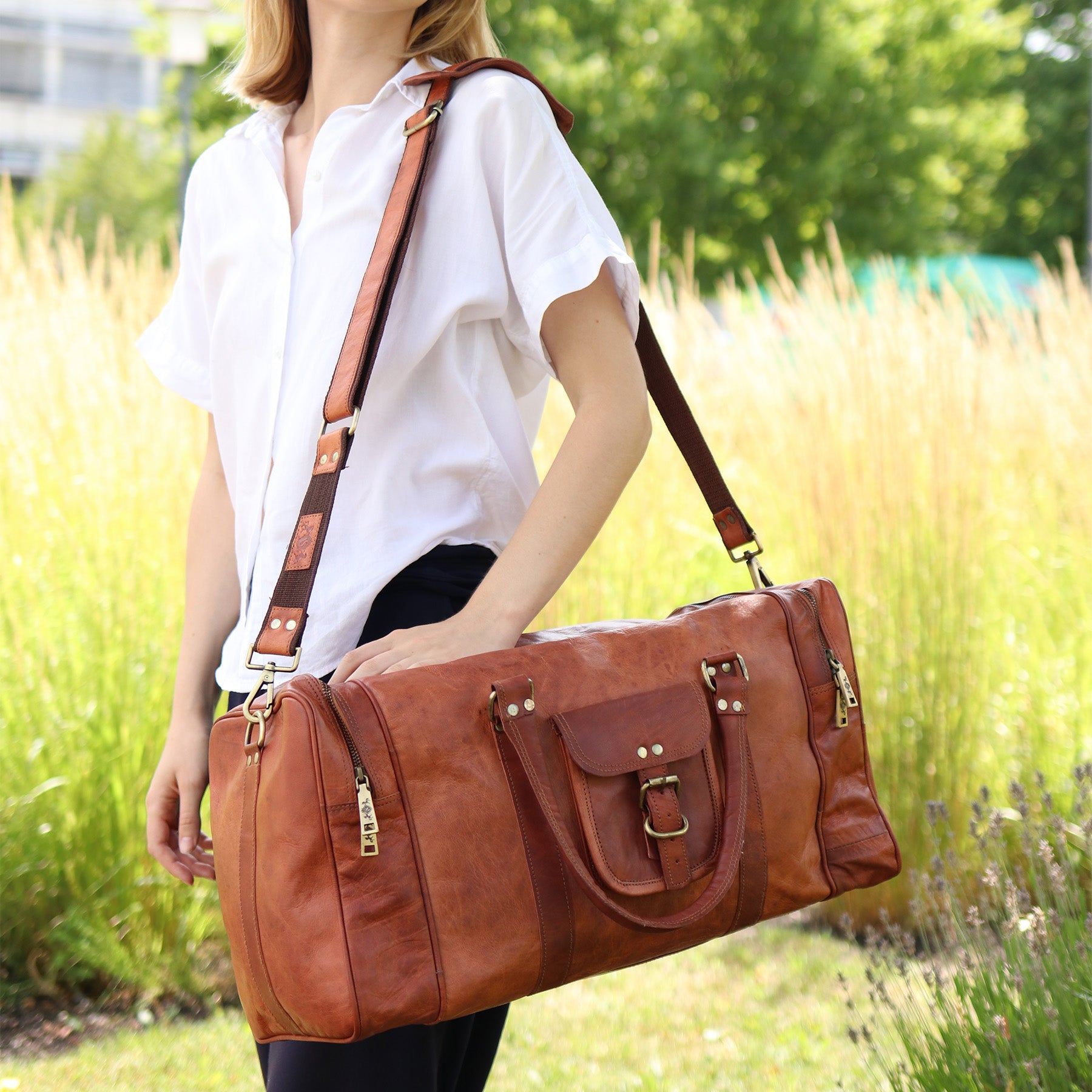 XL Reisetasche LINUS Glattleder hellbraun