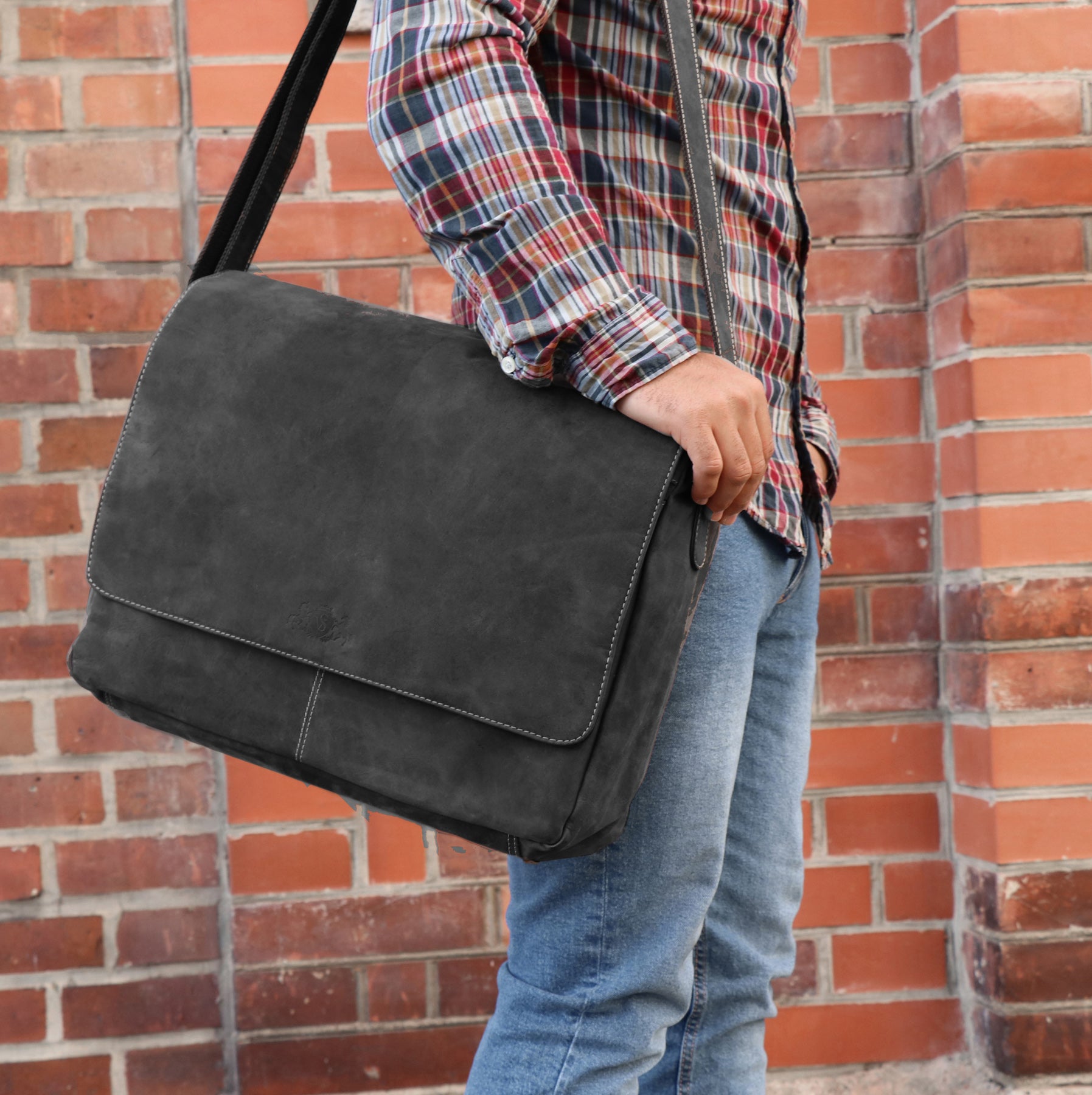 Umhängetasche  SPENCER Büffelleder grau