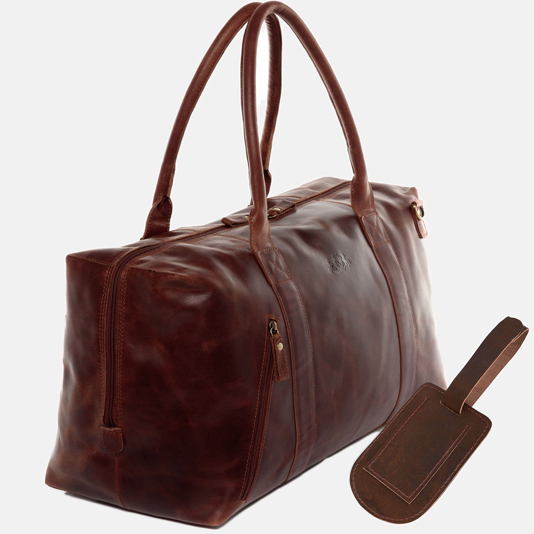 Reisetasche mit Adressanhänger YALE ZIP Naturleder braun-cognac