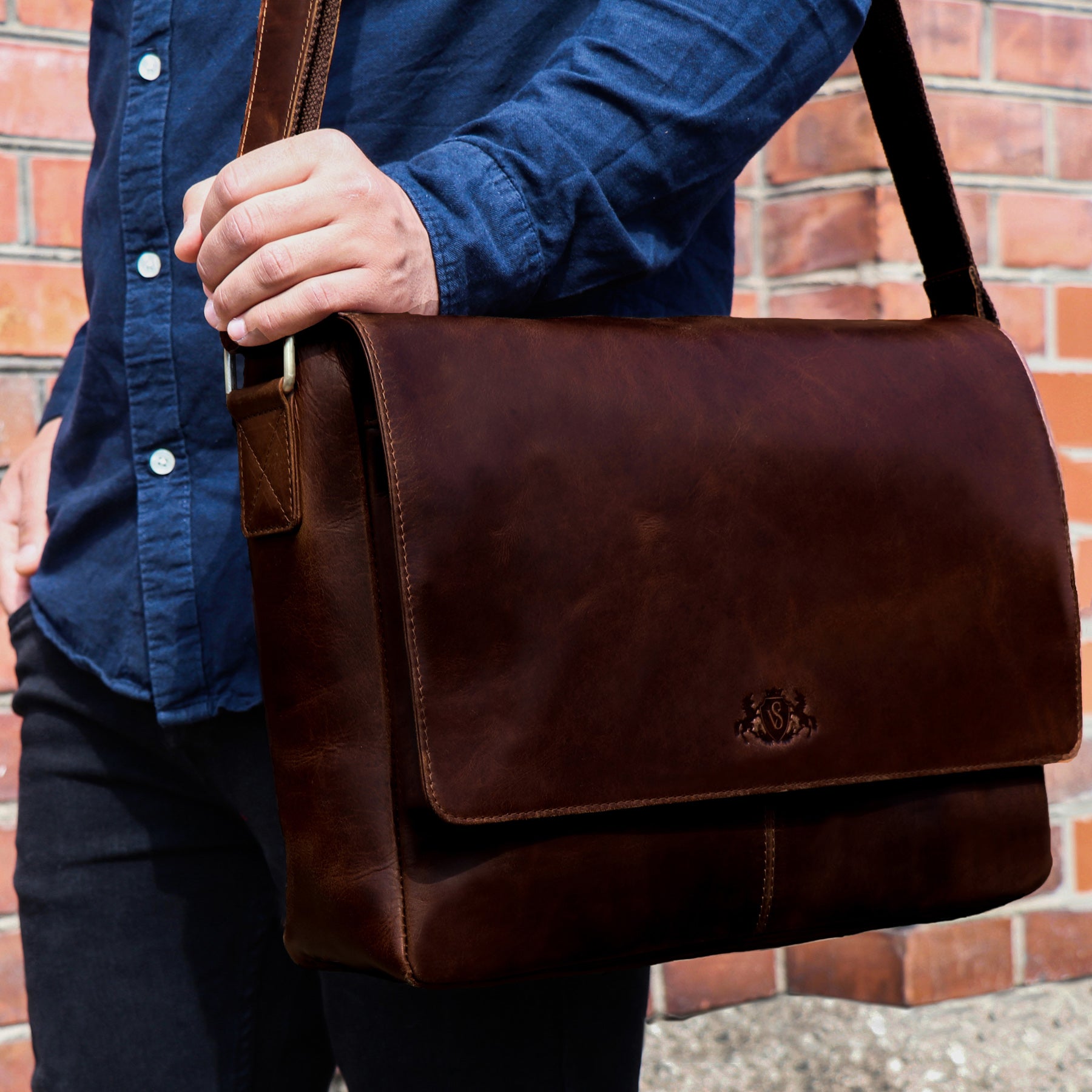 Messenger Bag SPENCER Naturleder braun-cognac