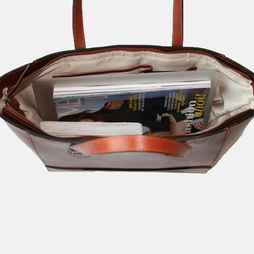 Handtasche TRISH Sattelleder hellbraun-cognac