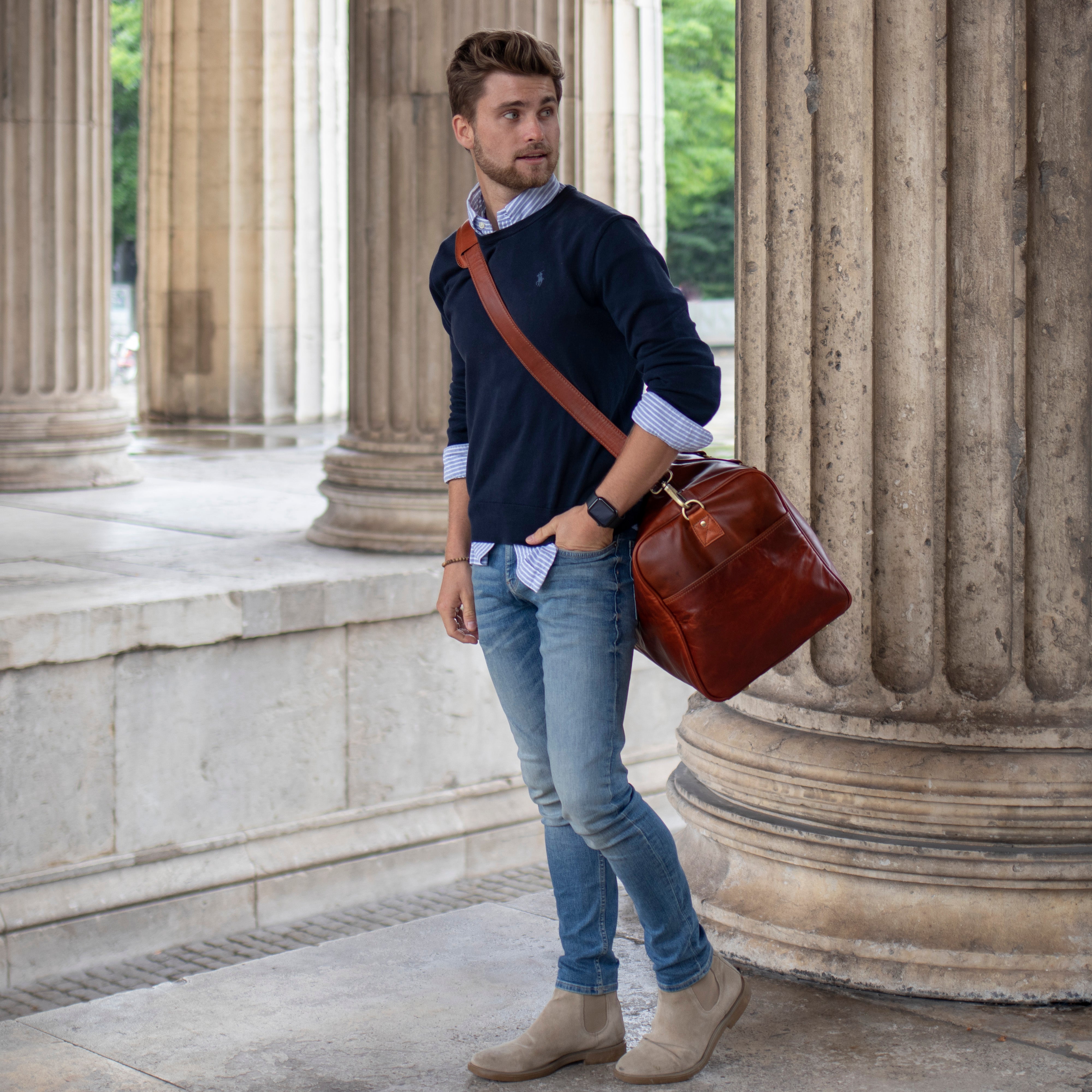 XL Reisetasche LINUS Glattleder hellbraun