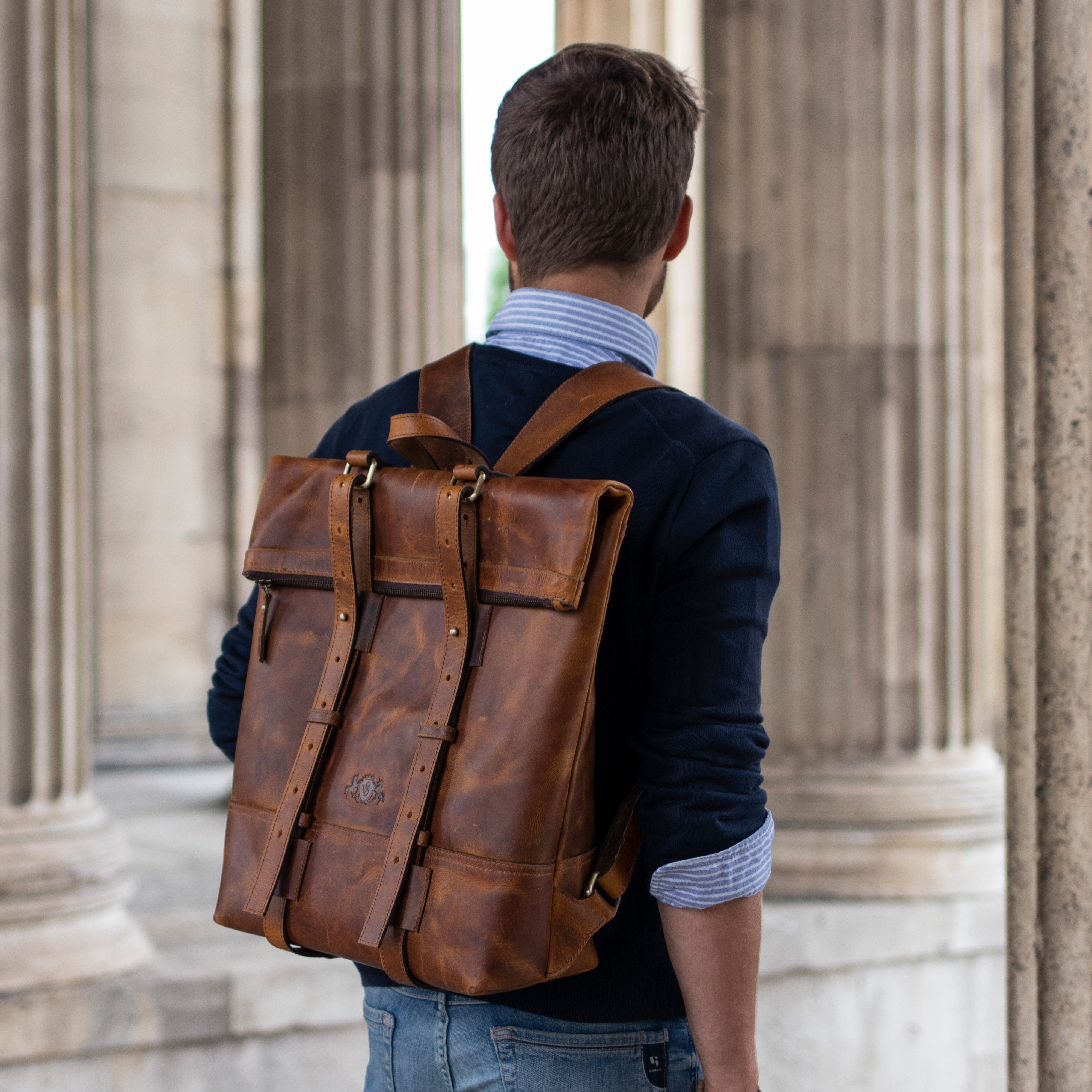 Rolltop Rucksack CHAZ Büffelleder vintage-schwarz