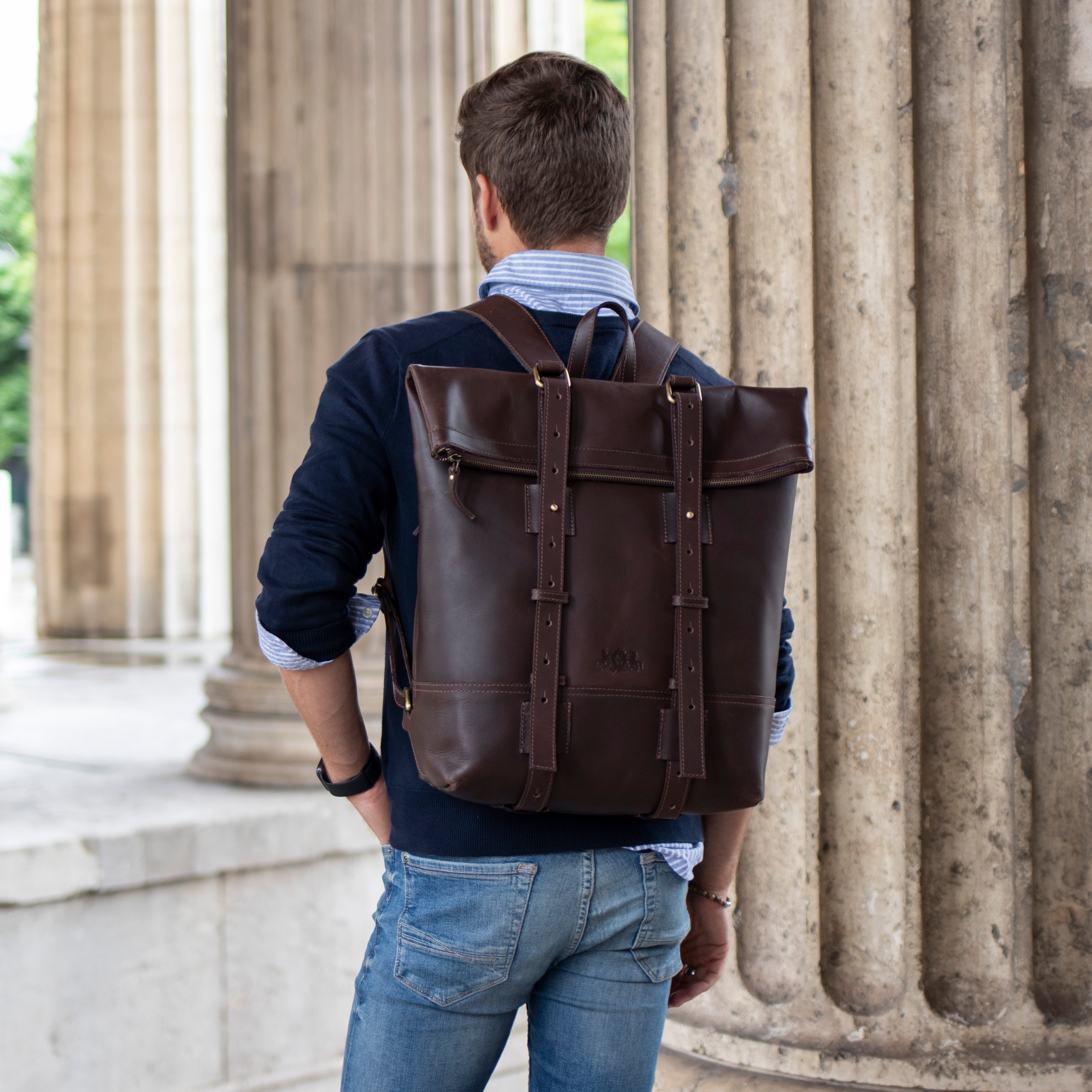 Rolltop Rucksack CHAZ Büffelleder vintage-schwarz