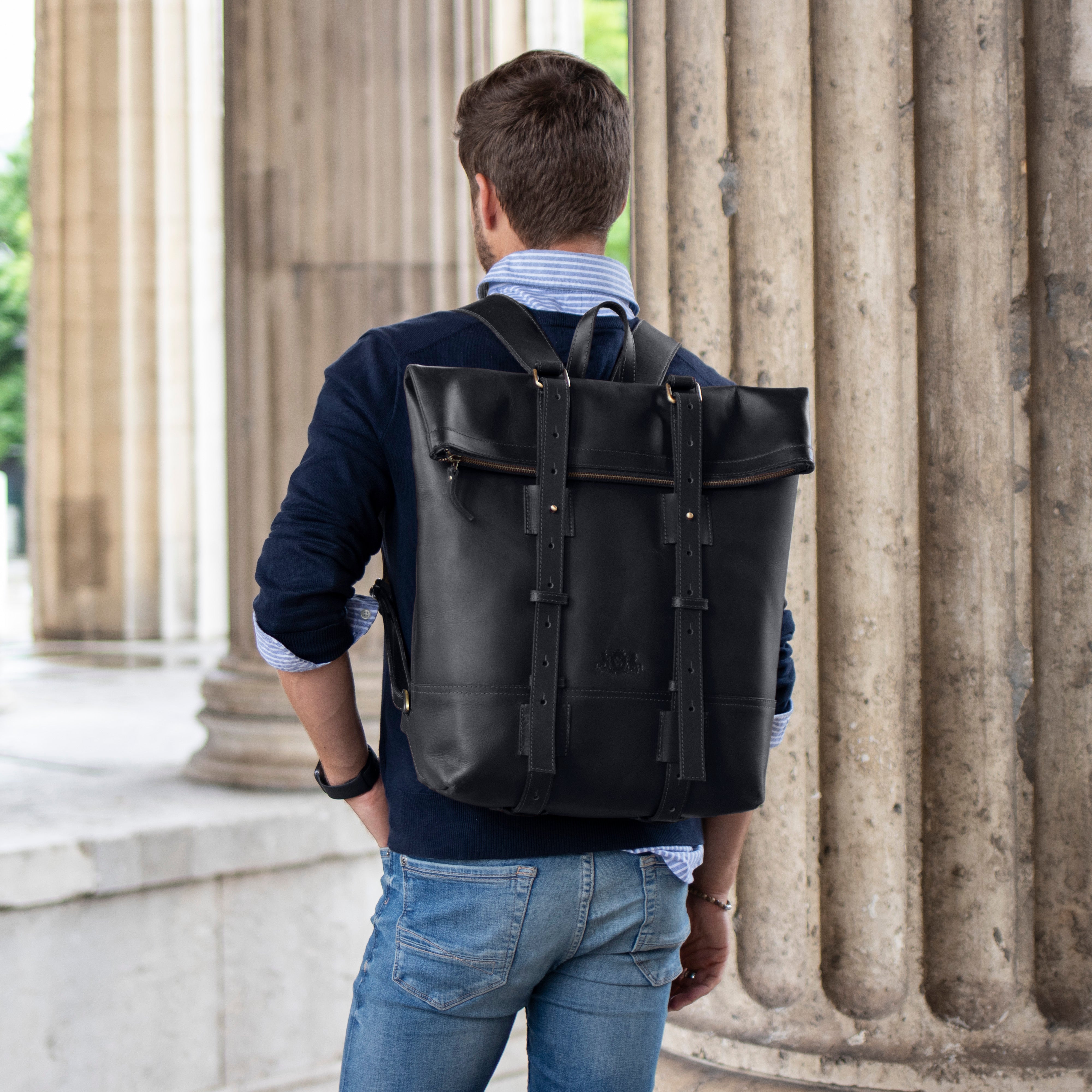 Rolltop Rucksack CHAZ Büffelleder vintage-schwarz