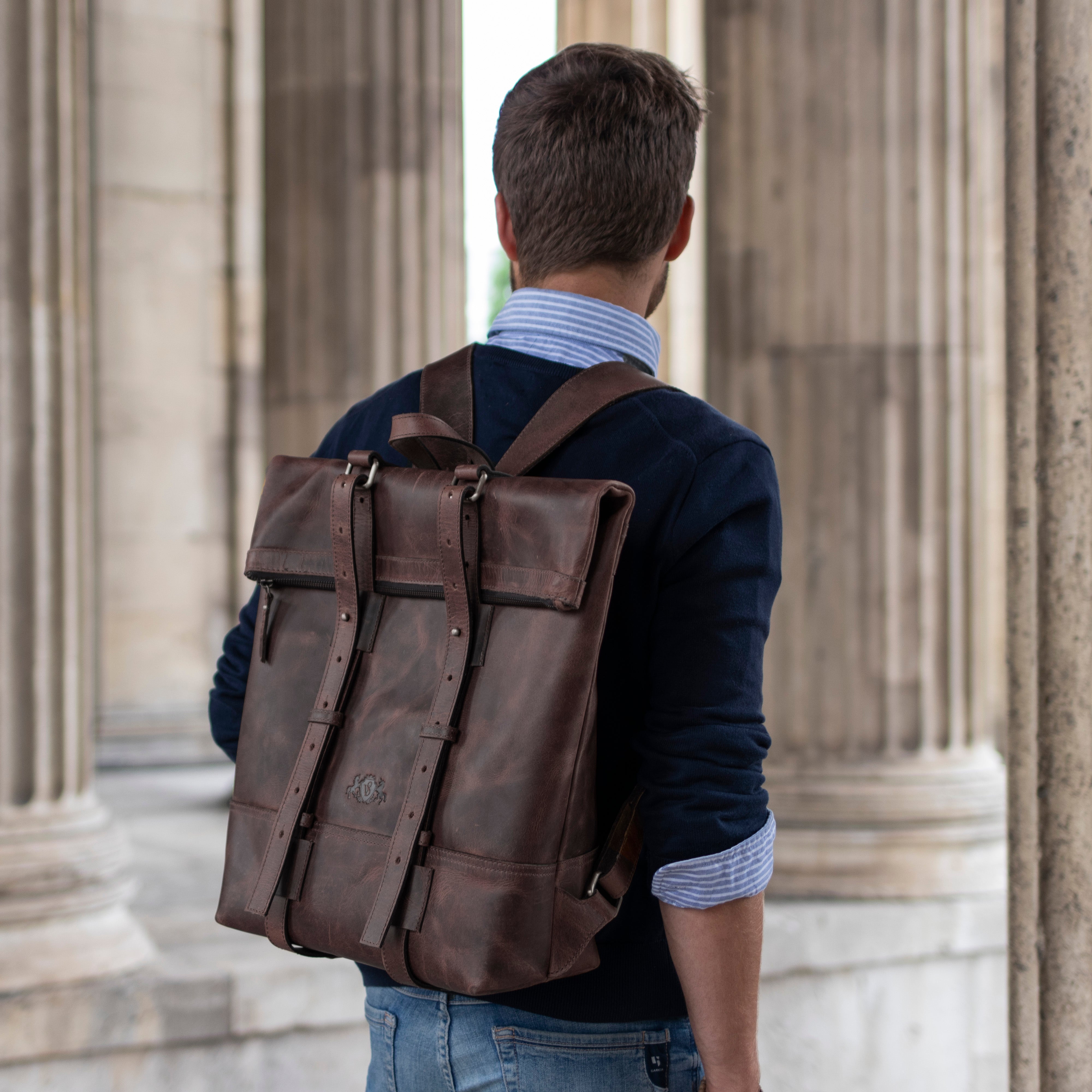 Rolltop Rucksack CHAZ Büffelleder vintage-schwarz