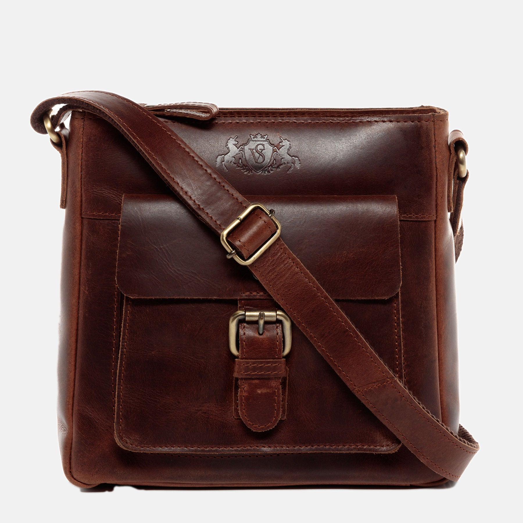 Schultertasche YALE Naturleder braun-cognac