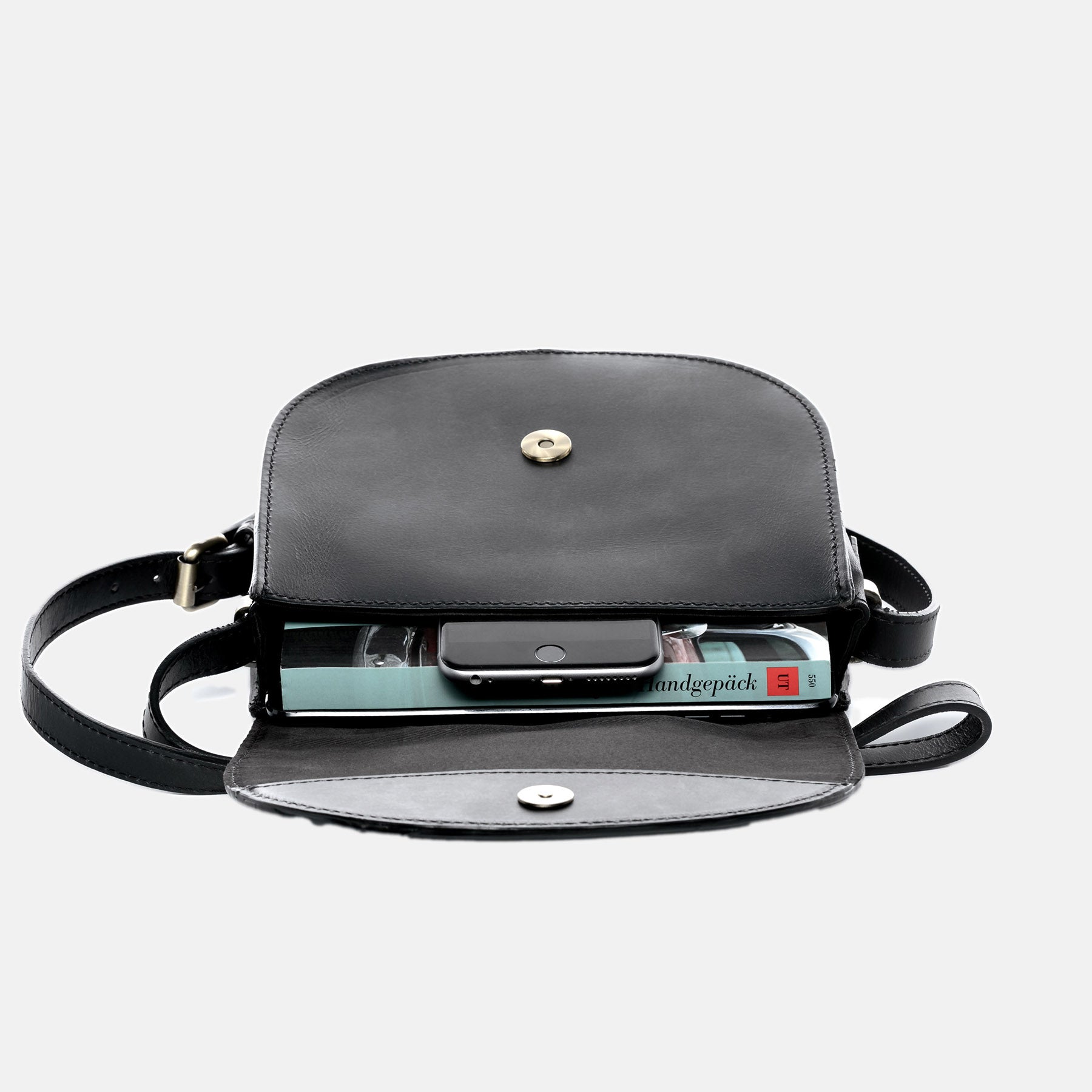 Schultertasche TRISH Sattelleder schwarz