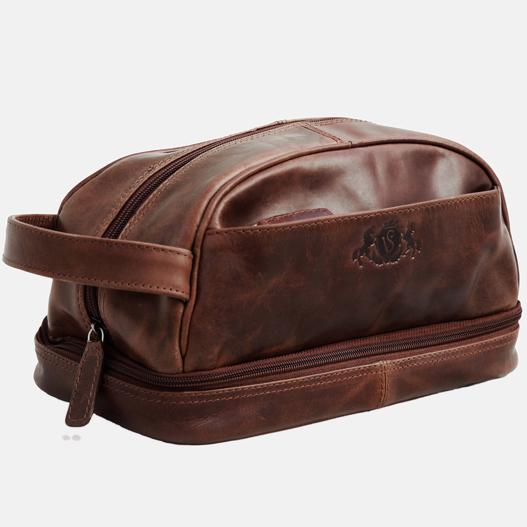 Wash bag ALEX natural leather brown-cognac