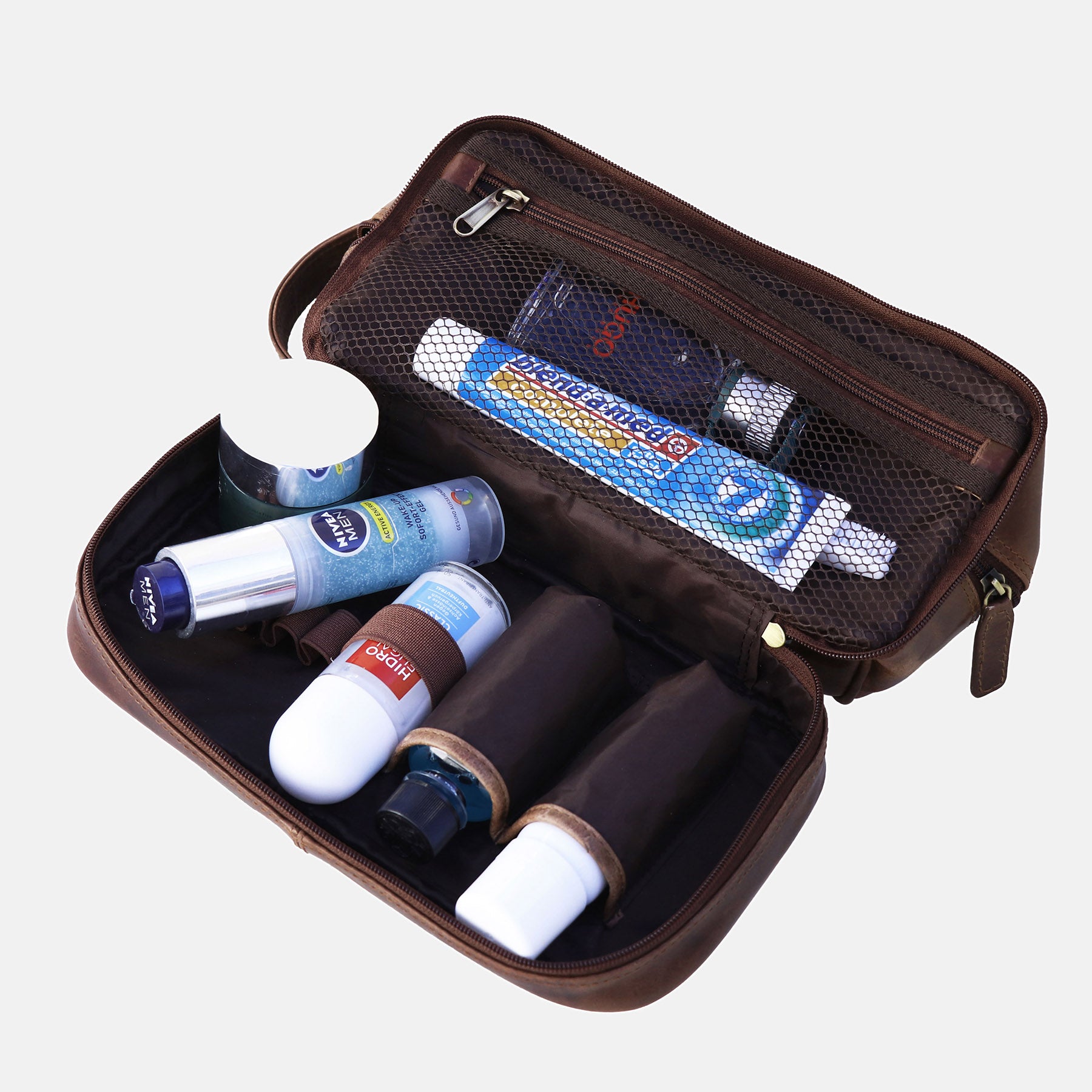 Wash bag ALEX natural leather brown-cognac