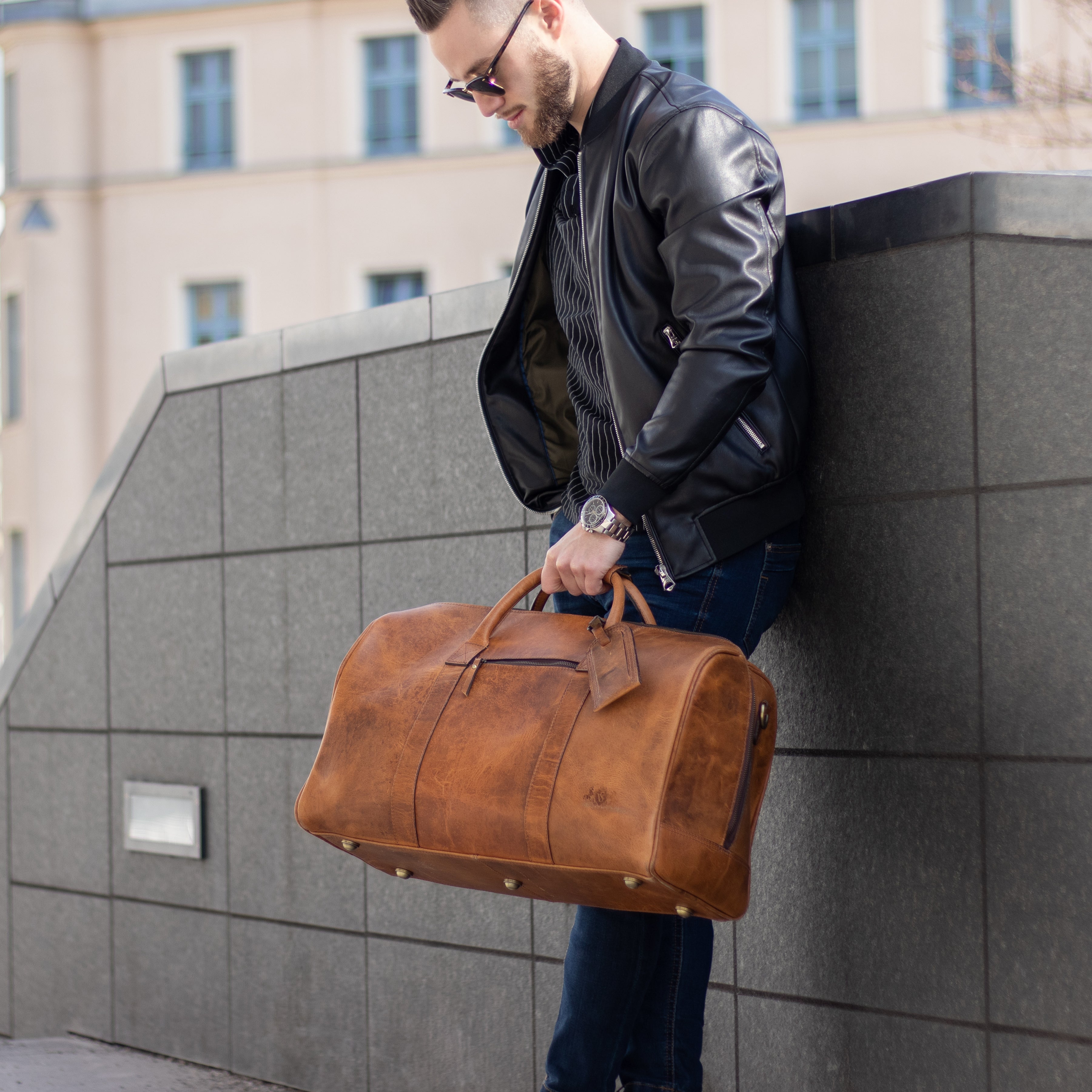 Reisetasche CHAD Büffelleder camel-beige