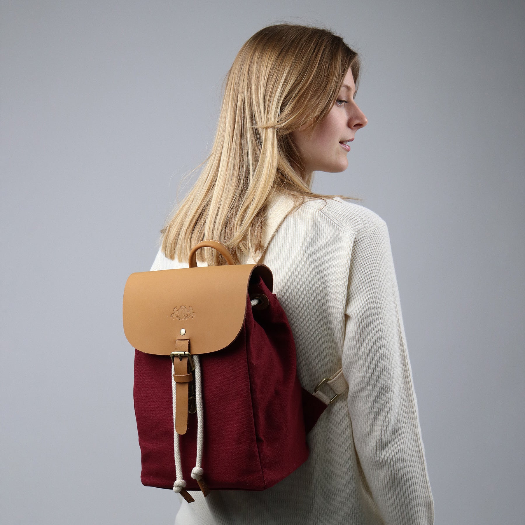 Backpack AKIRA Canvas&Leather Burgundy Red