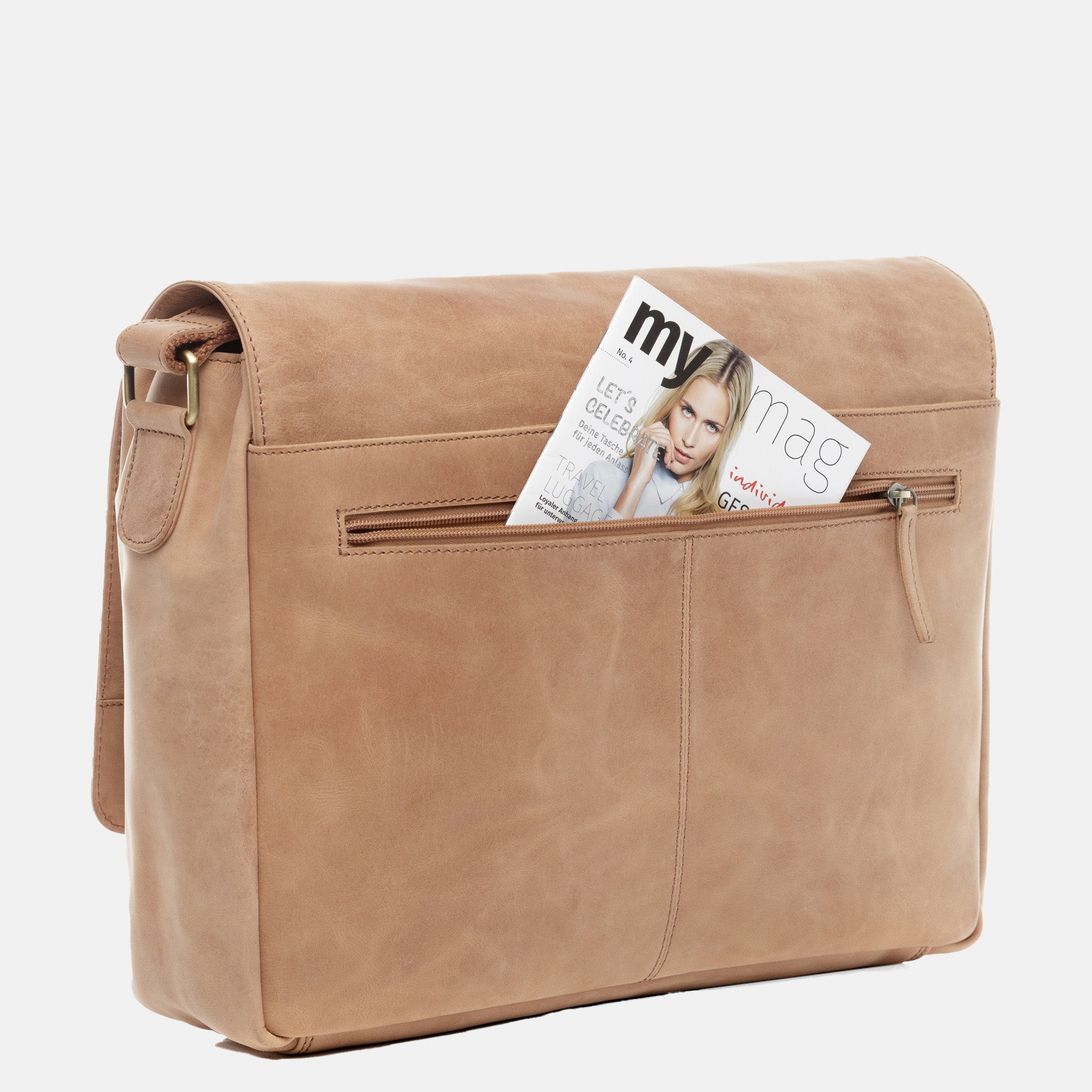 Messenger Bag SPENCER Büffelleder braun-beige