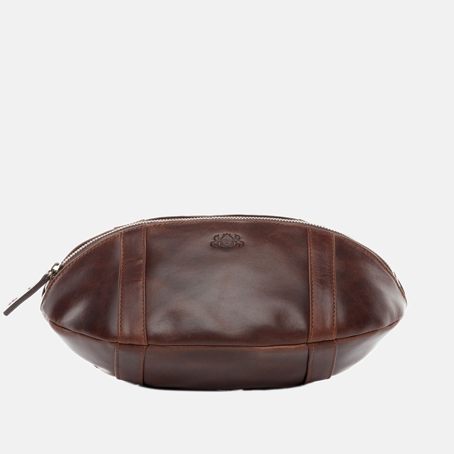 Football toilet bag ISAAC natural leather brown-cognac