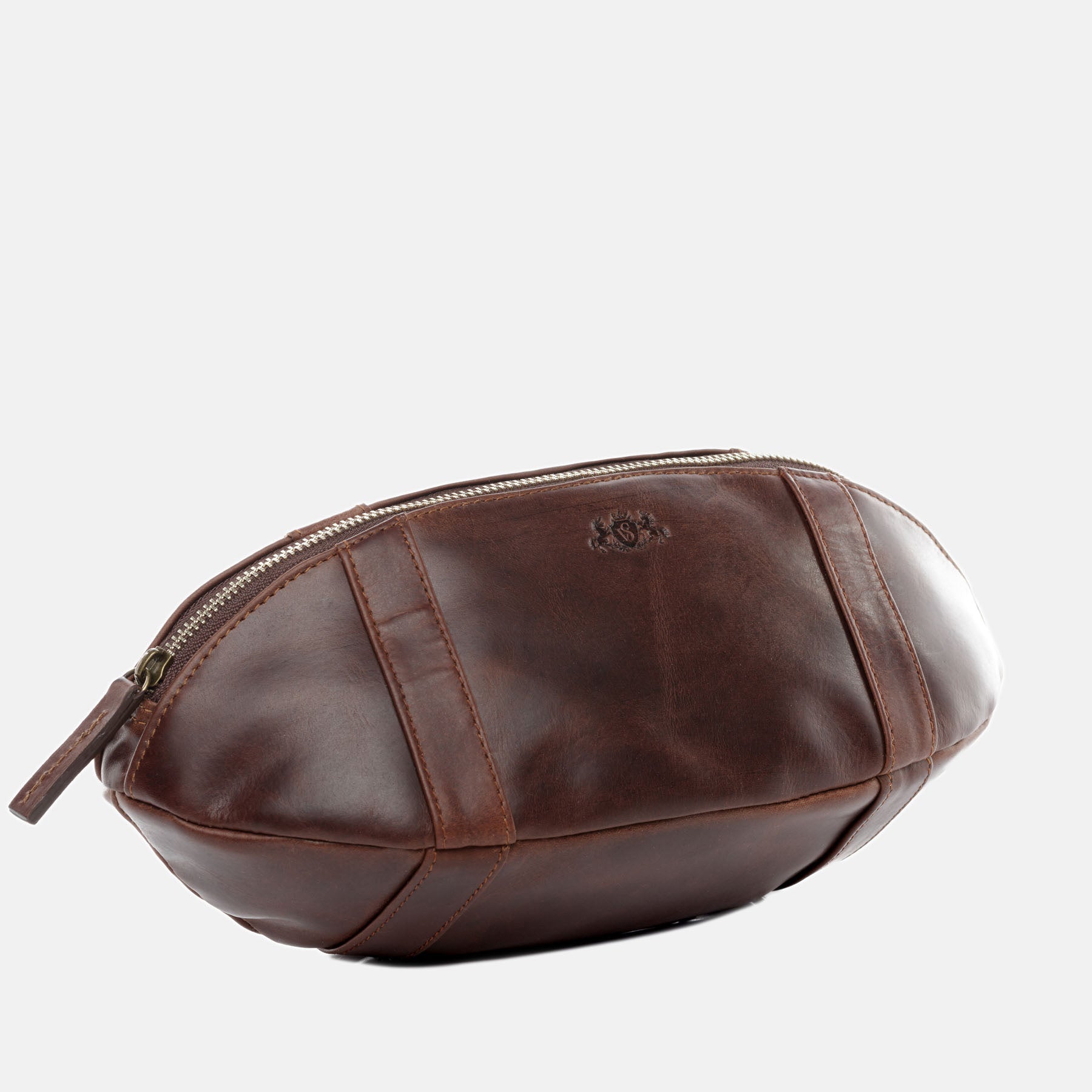 Football toilet bag ISAAC natural leather brown-cognac