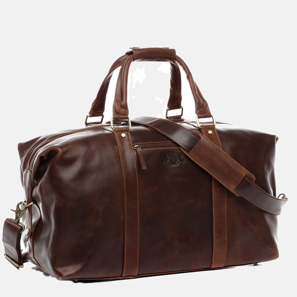 Lederen reistas voor heren, reistas voor de nacht, weekend-reiskoffer, cabinetas onder de zitting, Bruin, L, weekend tas heren leer