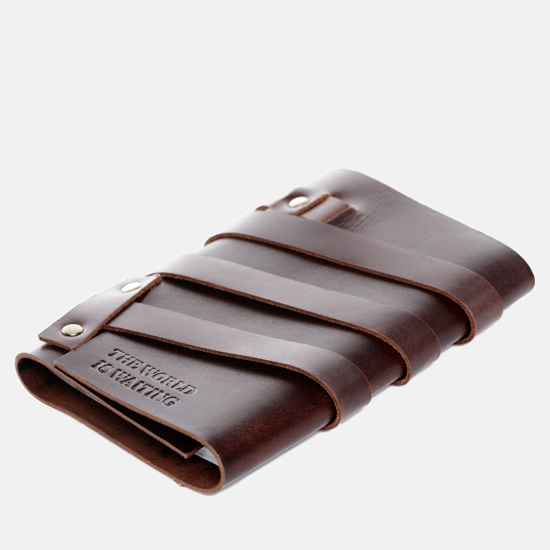 Notizbuch WORLD IS WAITING Naturleder braun-cognac