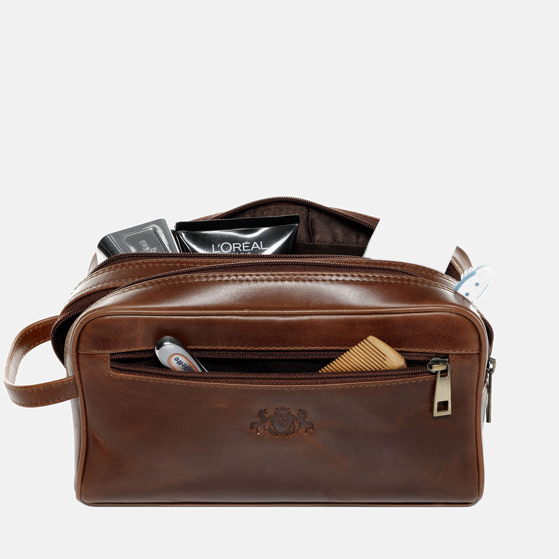 Wash bag GATWICK natural leather light brown