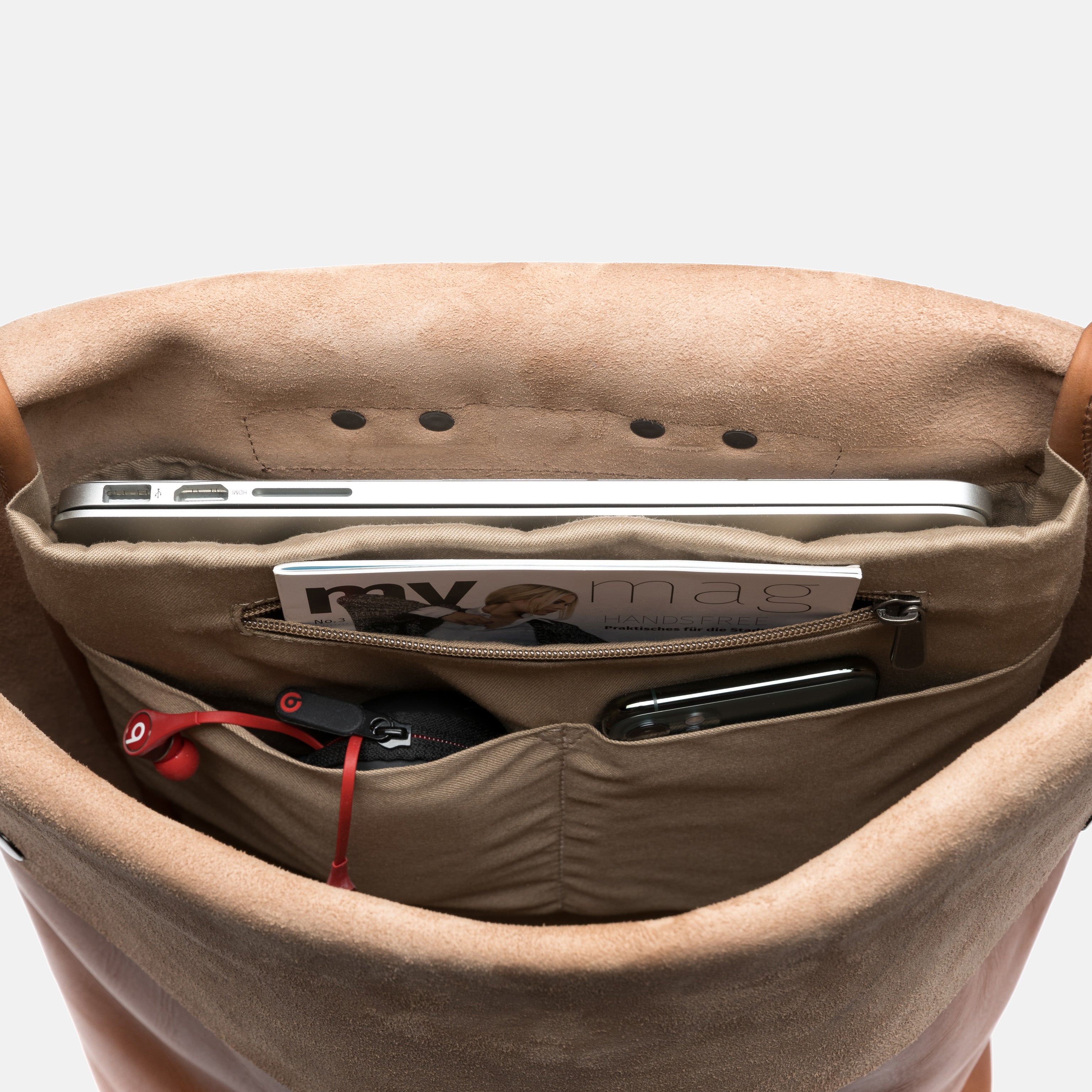 Rolltop backpack DAMIAN smooth leather brown