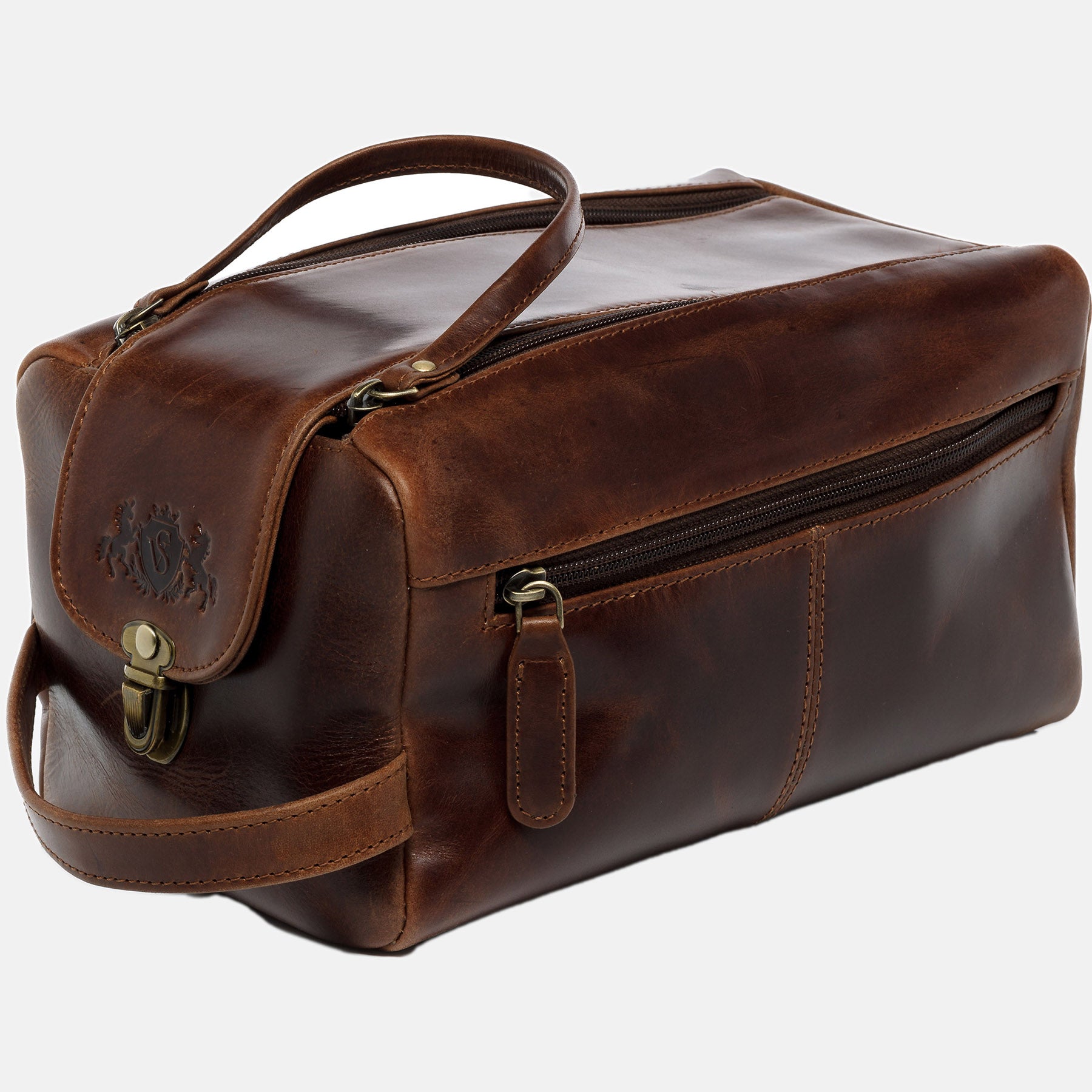 Wash bag BRISTOL natural leather brown-cognac