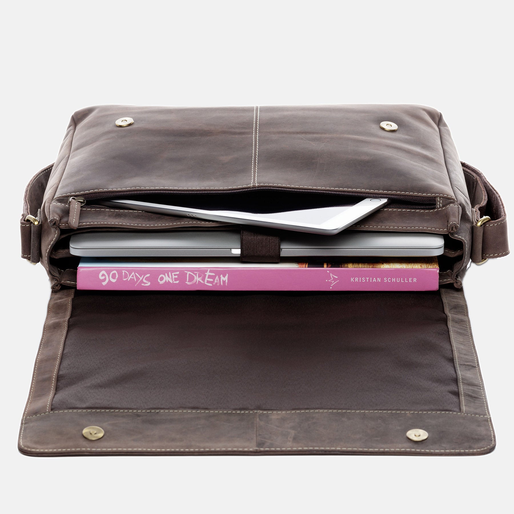 Messenger Bag SPENCER buffalo leather gray-black