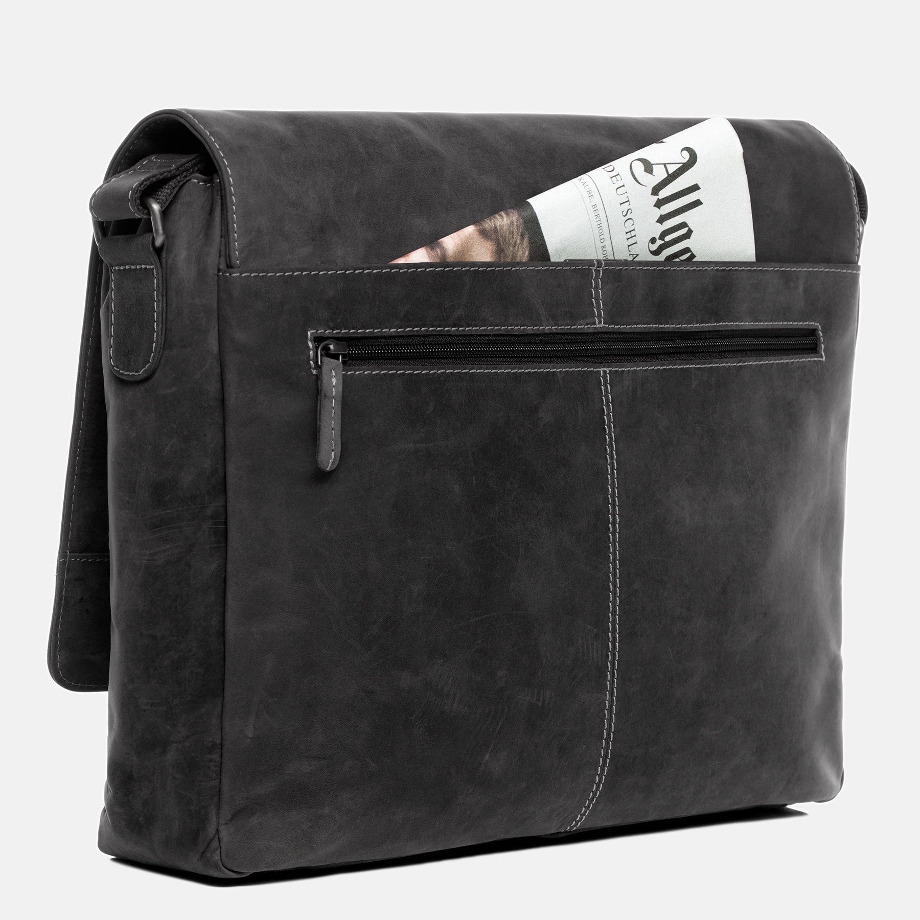 Messenger Bag SPENCER buffalo leather gray-black