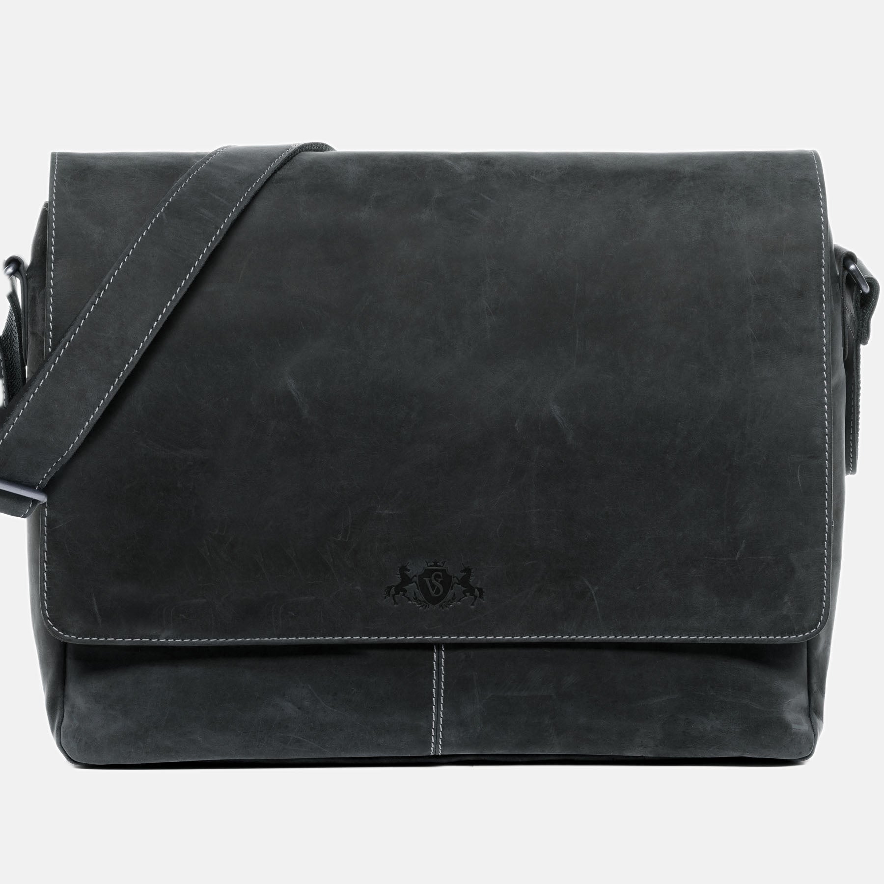 Messenger Bag SPENCER Büffelleder grau-schwarz