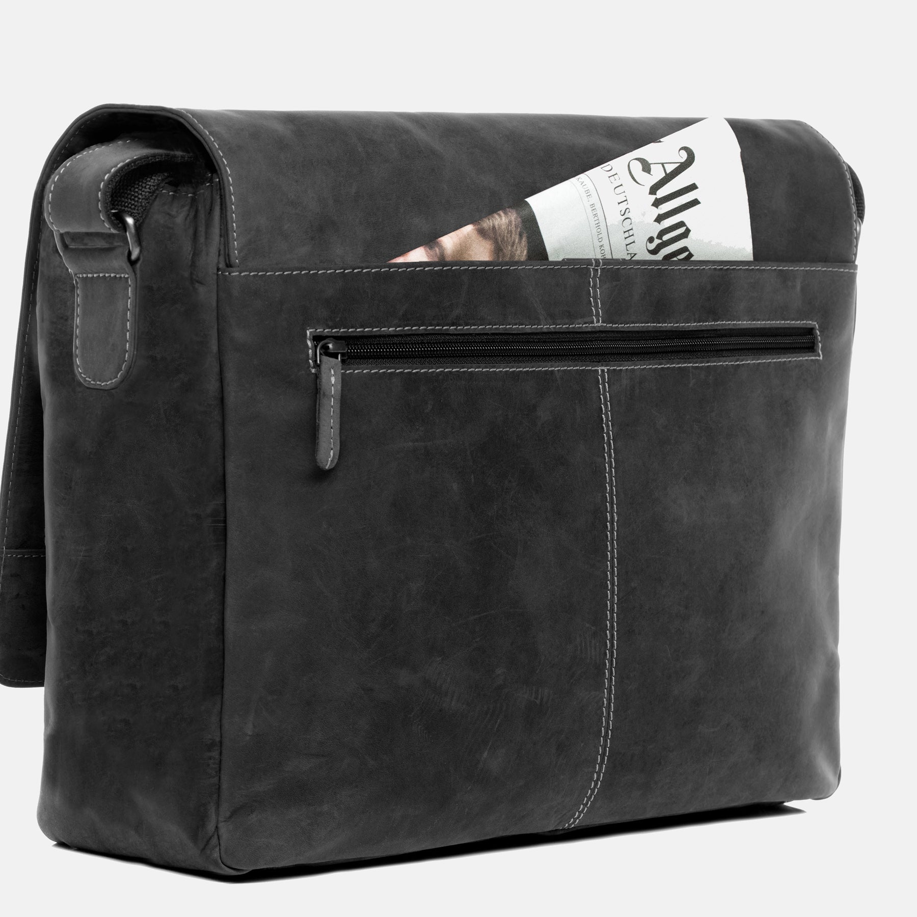 Messenger Bag SPENCER Büffelleder grau-schwarz
