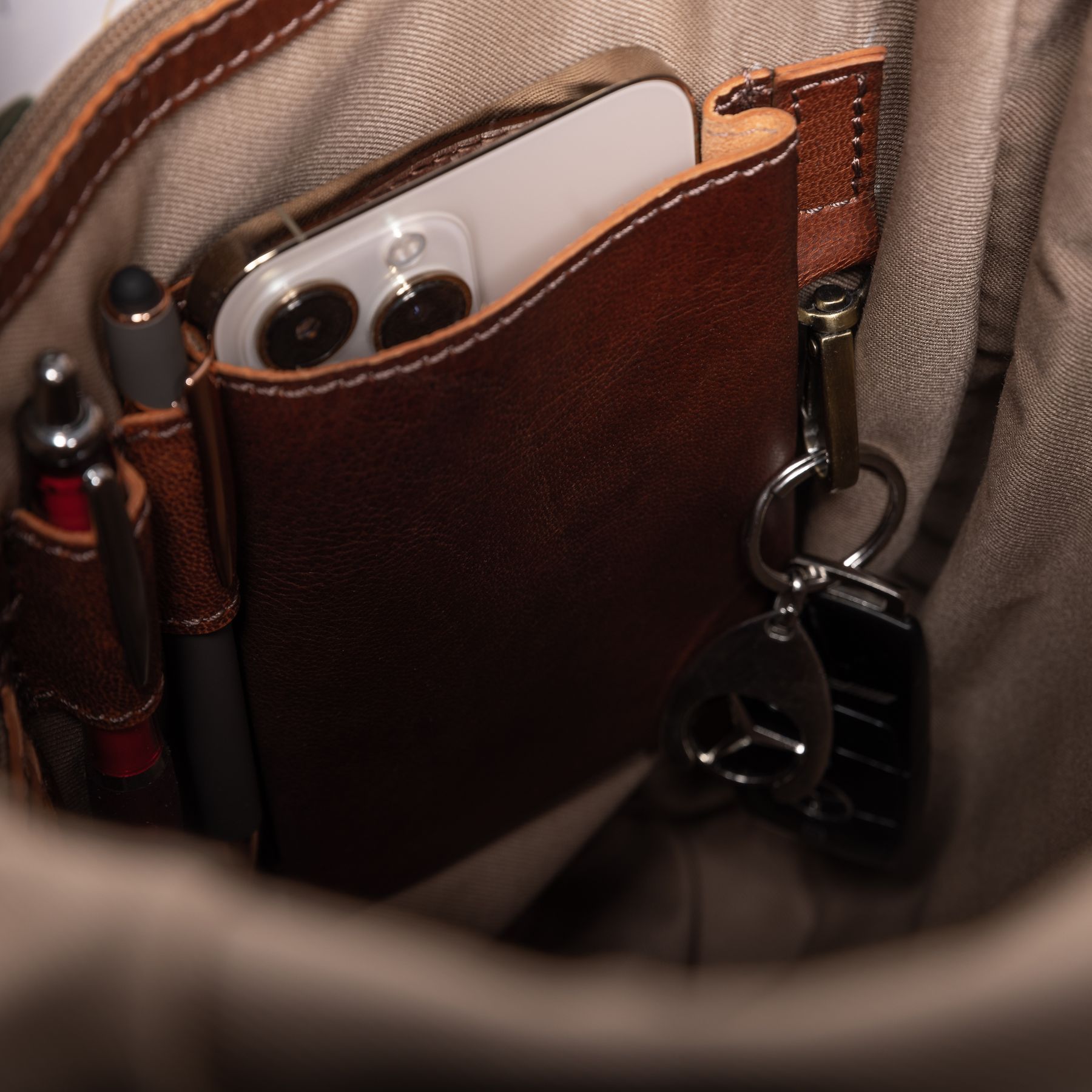 Rolltop backpack JAY smooth leather light brown