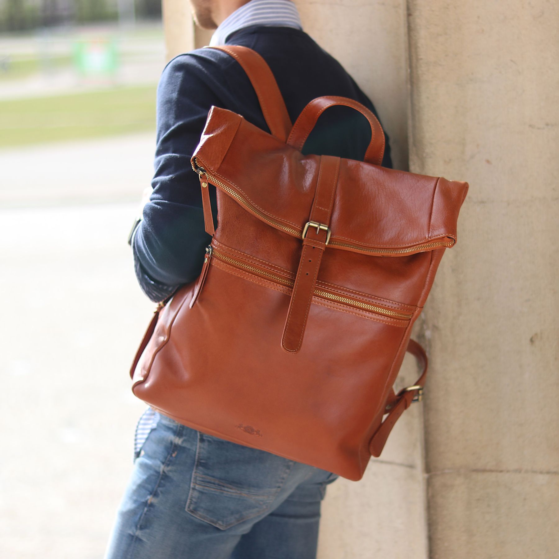 XL Backpack LEVI Zip vintage leather brown