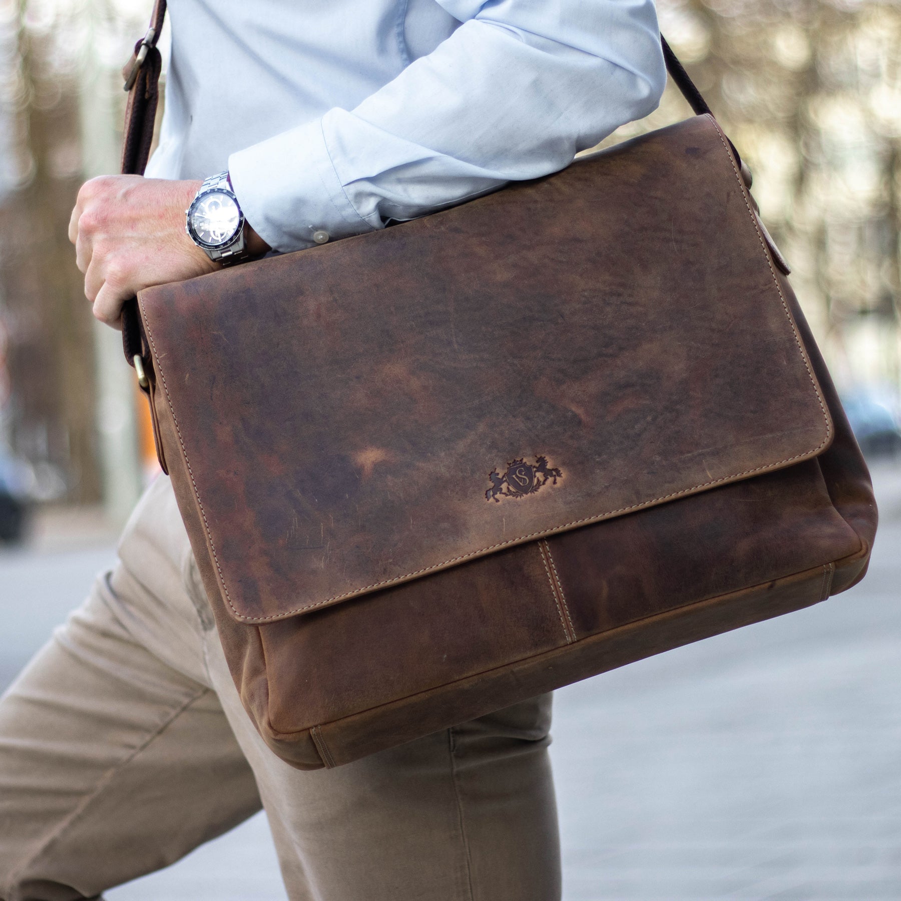 Messenger Bag SPENCER buffalo leather choco-brown