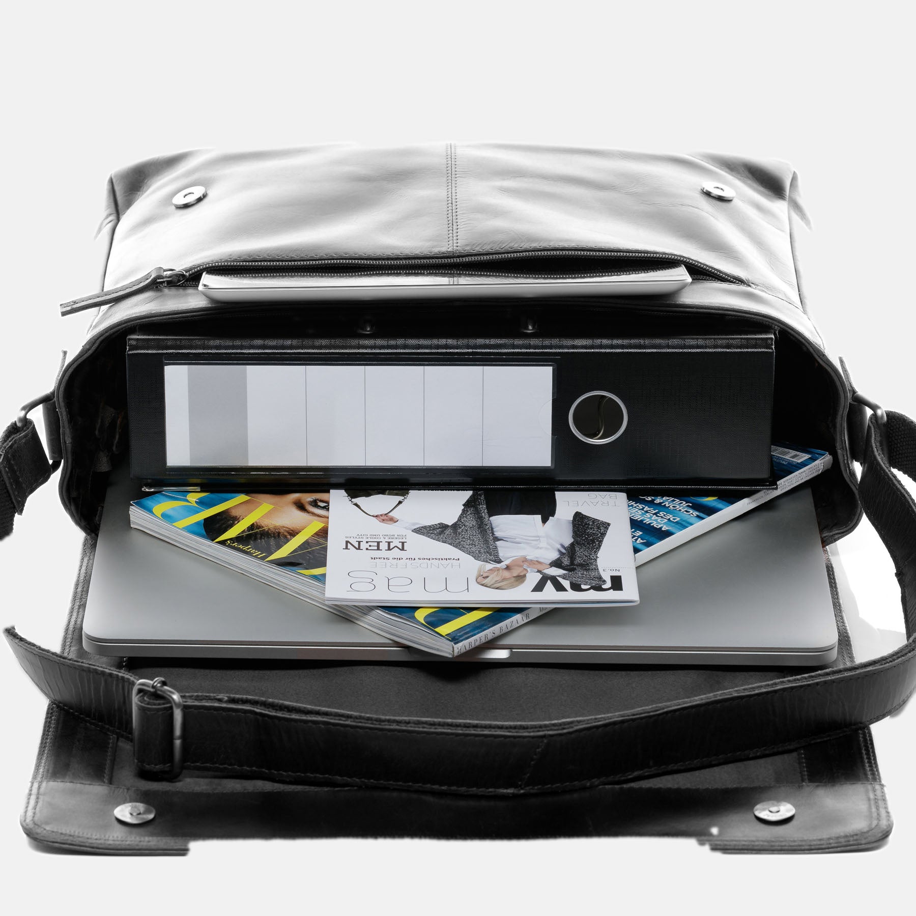 Messenger Bag SPENCER Büffelleder grau-schwarz