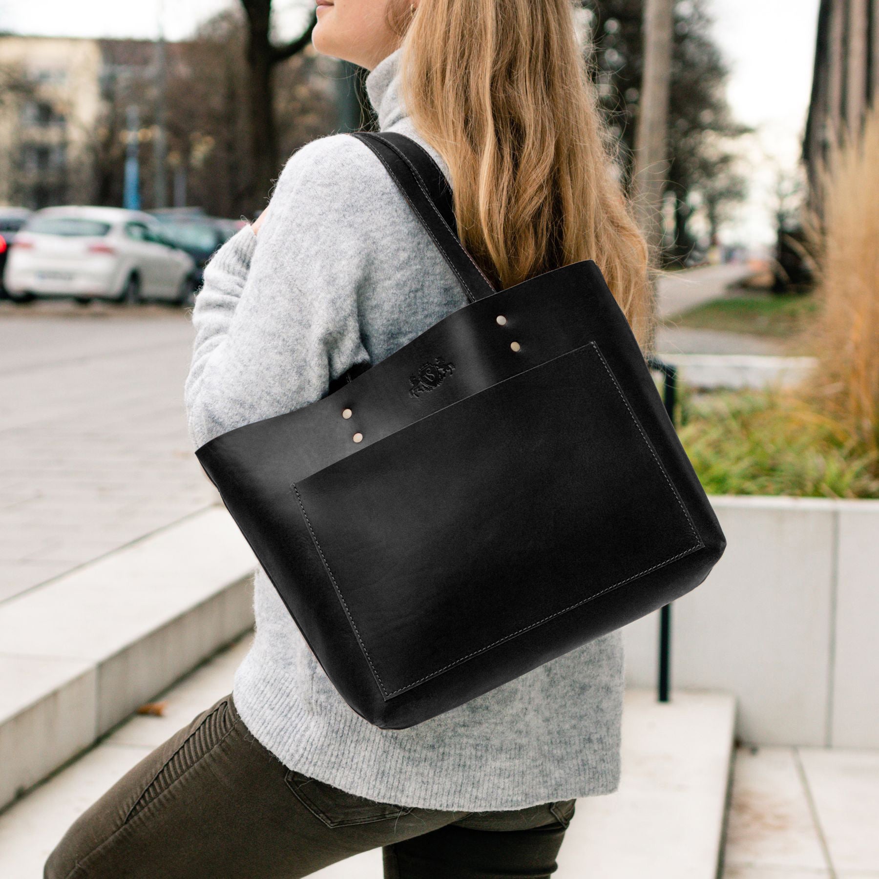 Shopper PIPER Glattleder schwarz