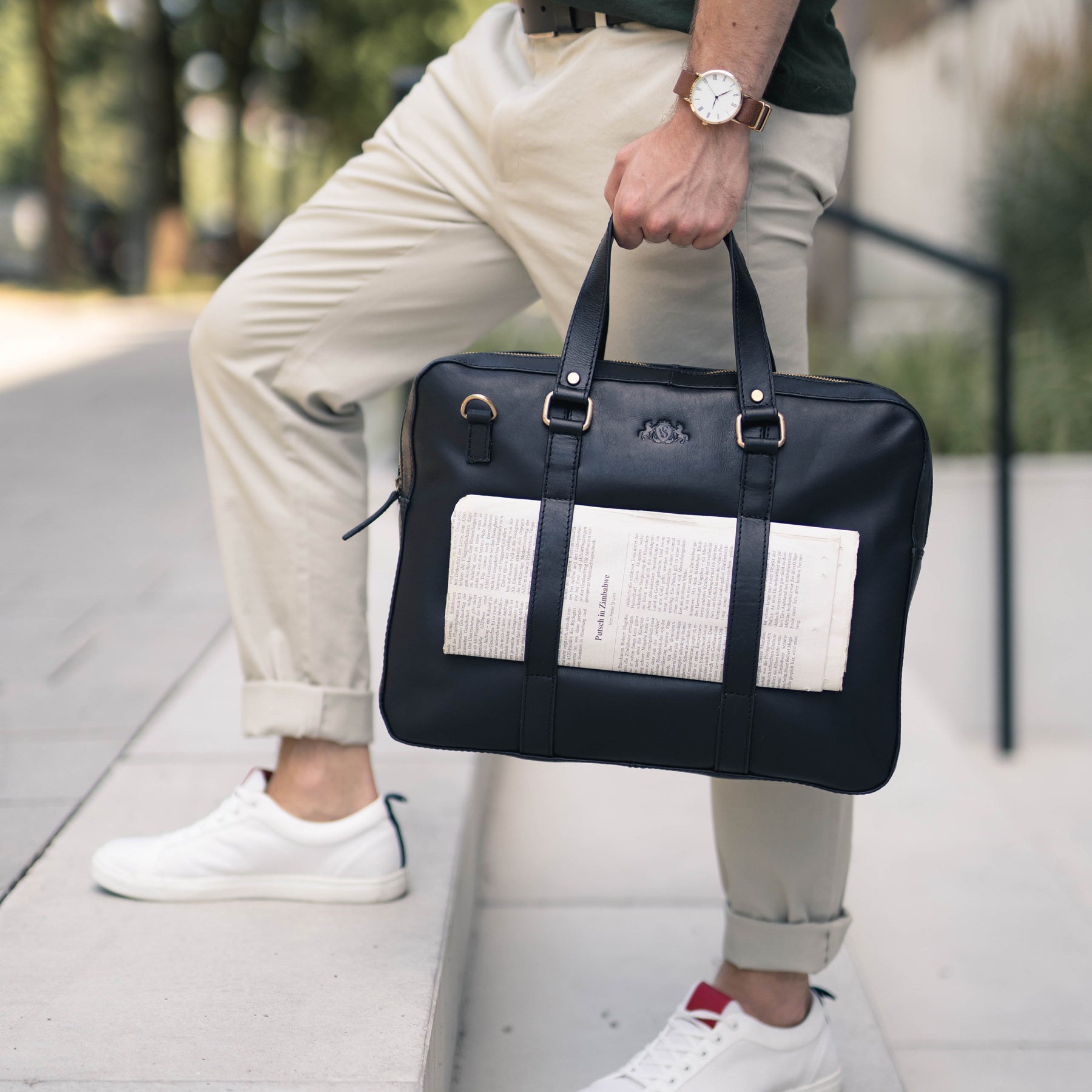 Laptoptasche Maguire Glattleder schwarz