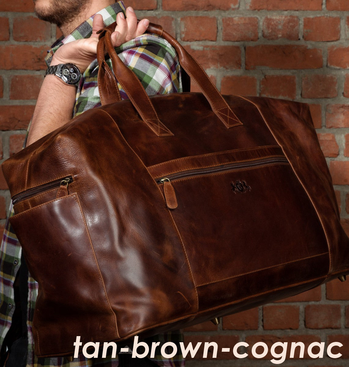 Travel bag BRISTOL natural leather brown-cognac