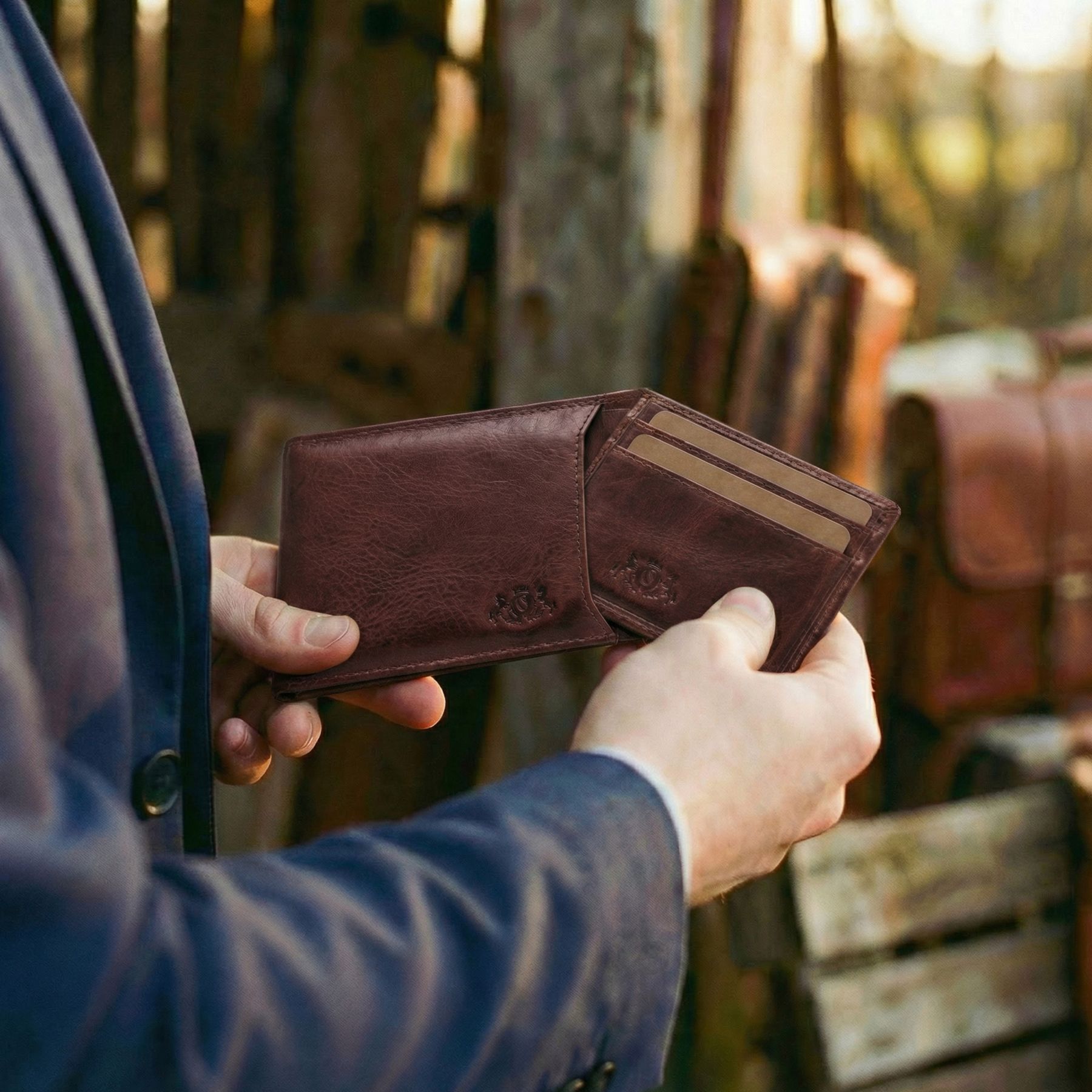 slim wallet JACOB natural leather brown