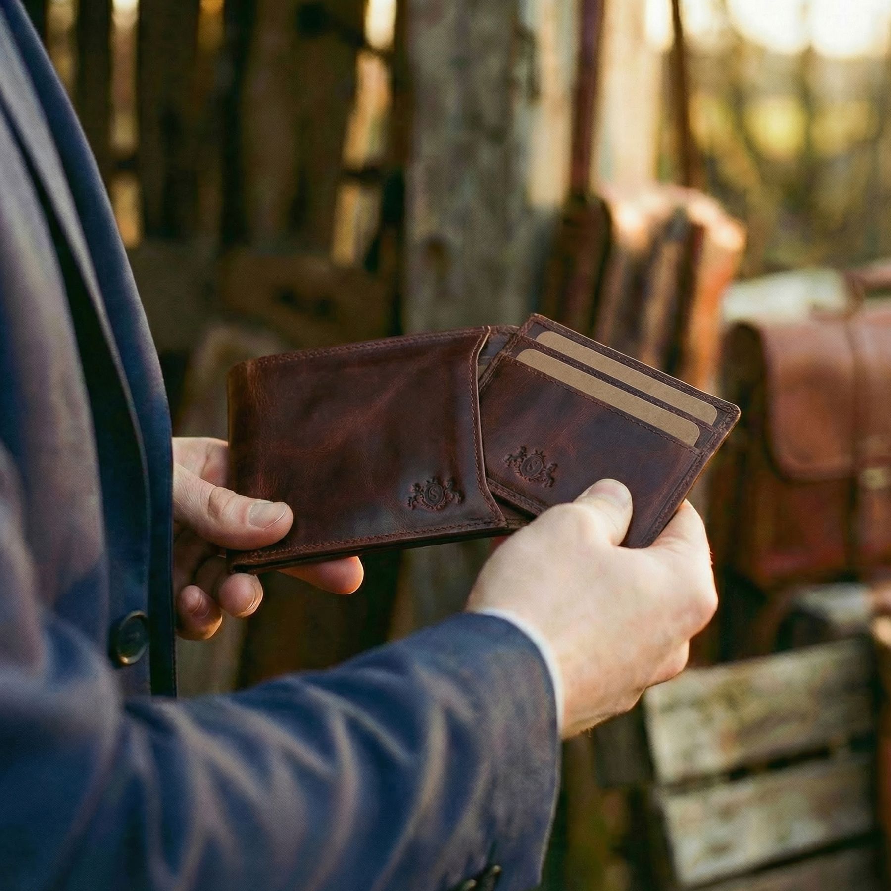 slim wallet JACOB natural leather brown