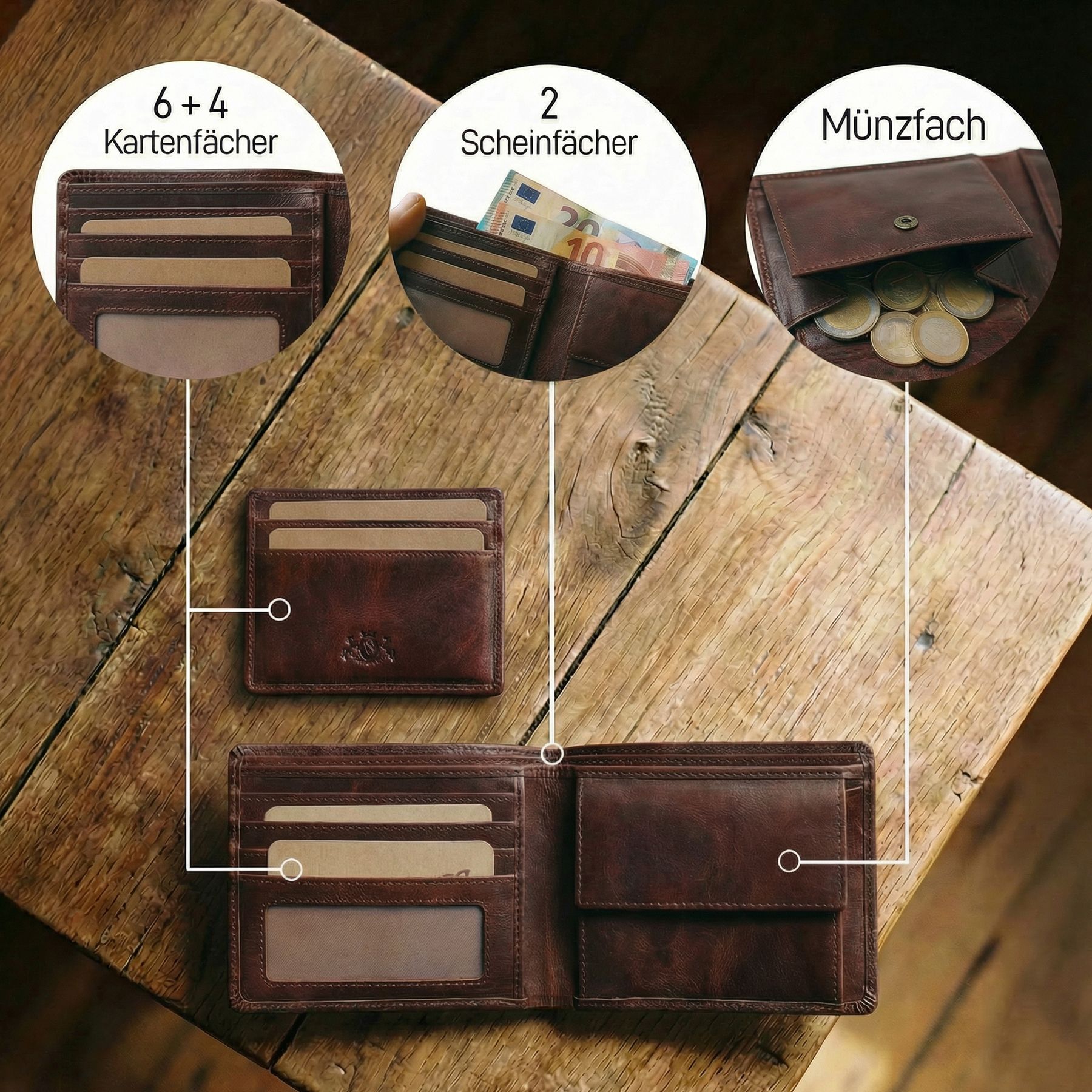 slim wallet JACOB natural leather brown