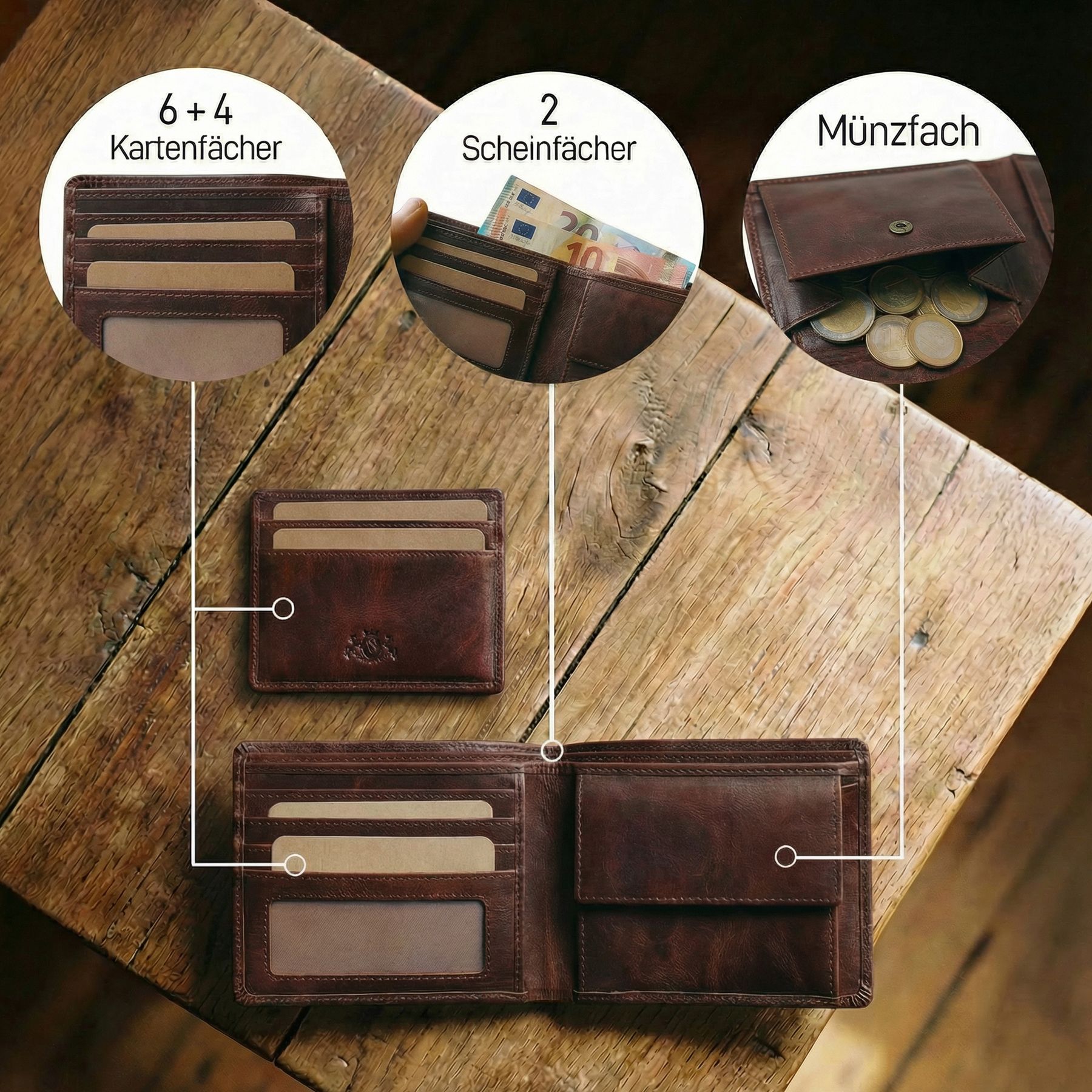 slim wallet JACOB natural leather brown