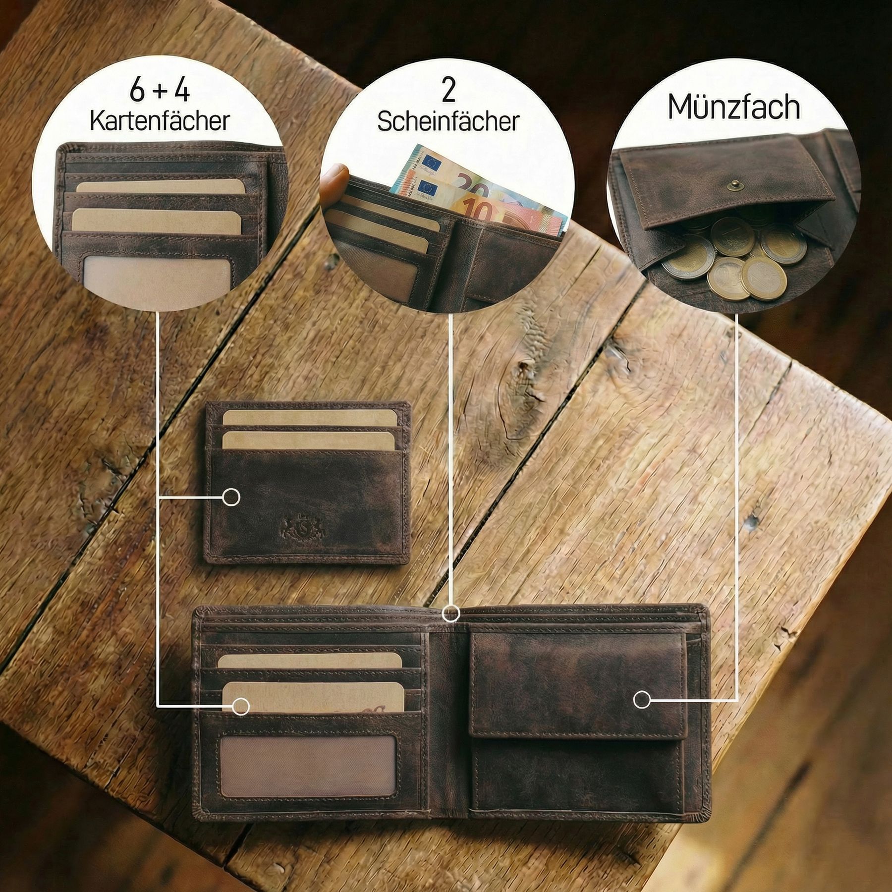 slim wallet JACOB natural leather brown