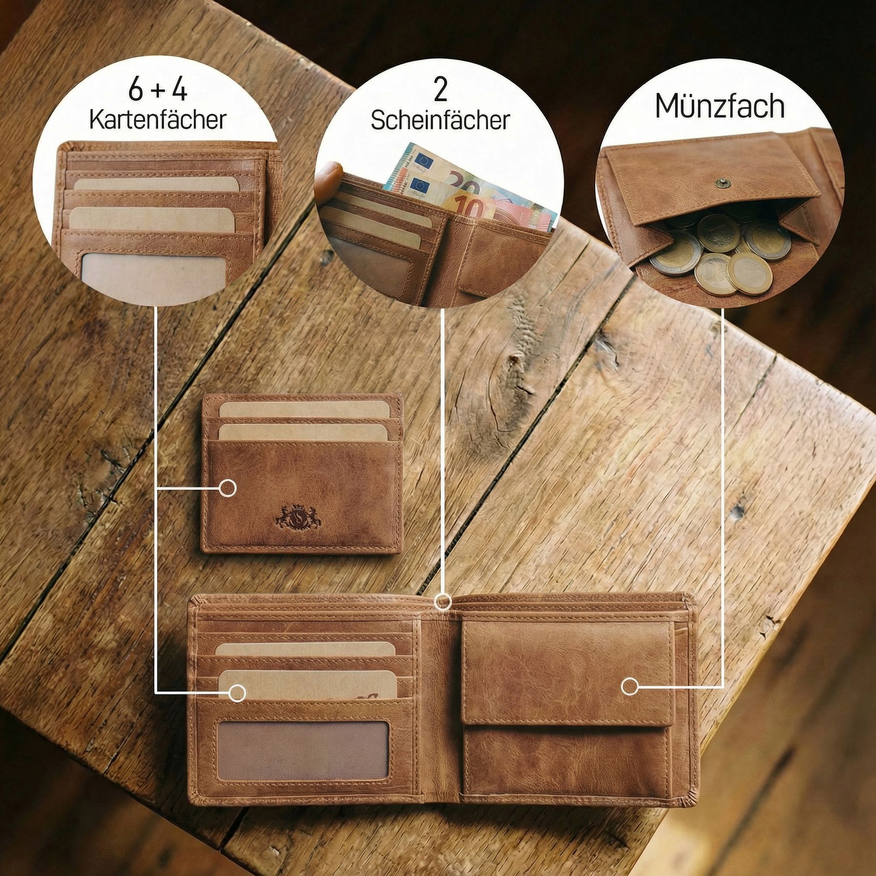 slim wallet JACOB natural leather brown