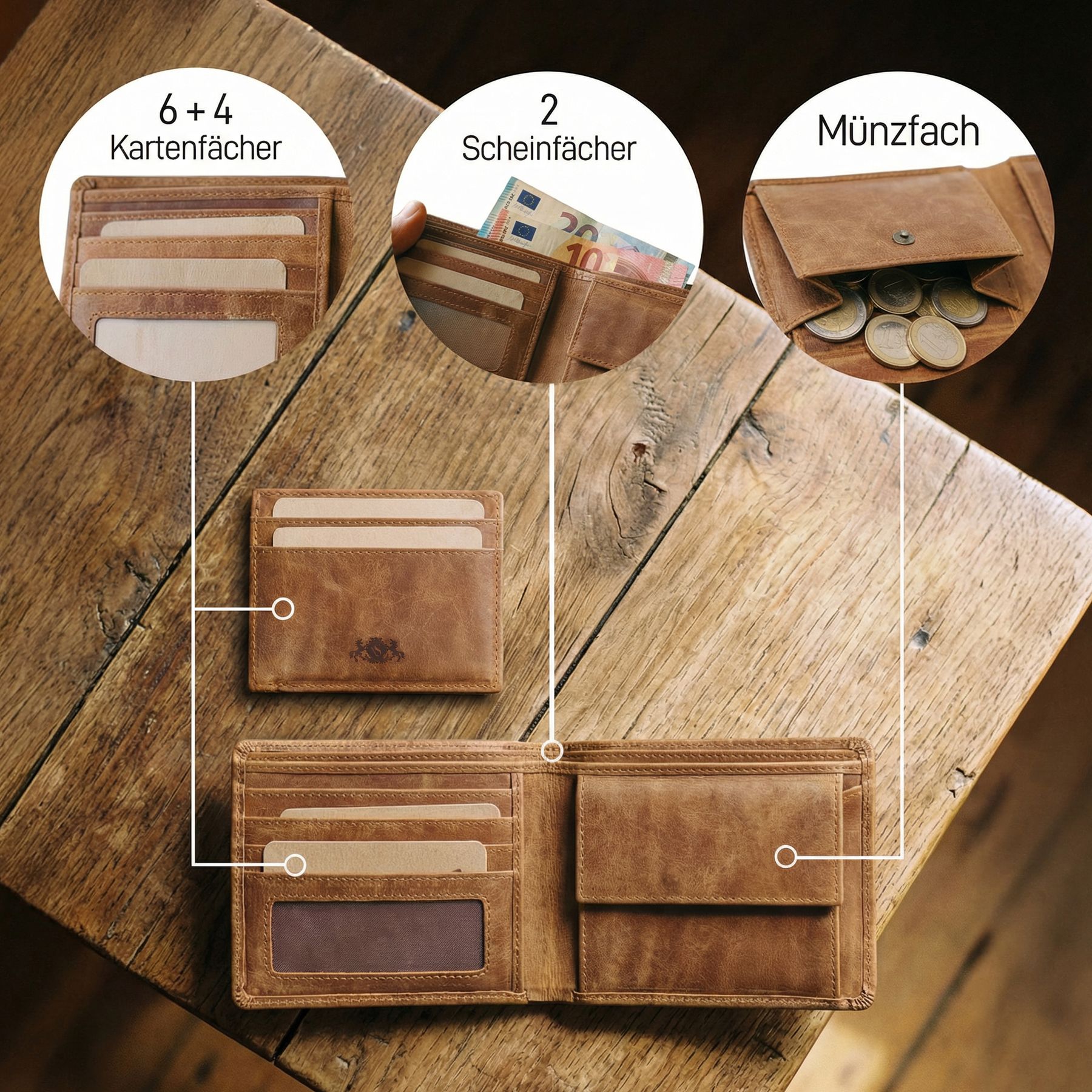 slim wallet JACOB natural leather brown