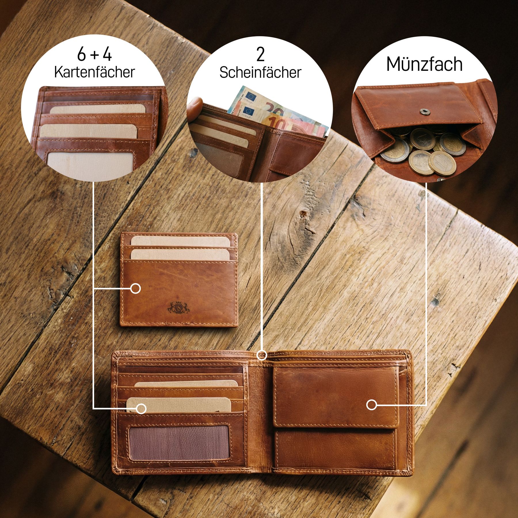 slim wallet JACOB natural leather brown