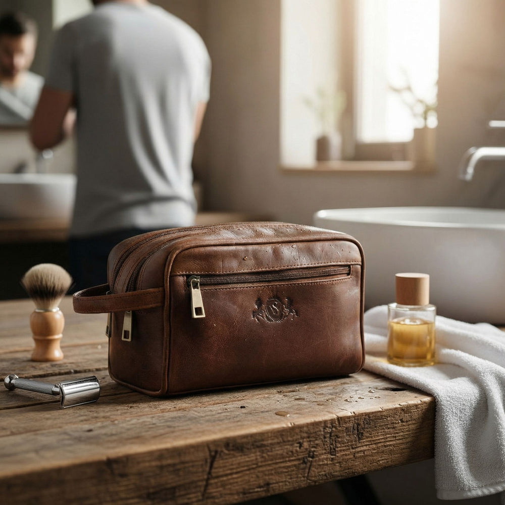Kulturbeutel GATWICK Natur-Leder braun
