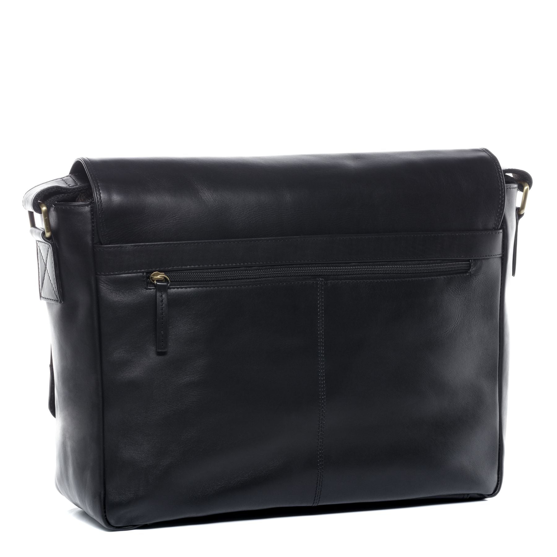 SID & VAIN Laptoptasche Leder Messenger Bag Leder XL SPENCER schwarz-smooth 20554