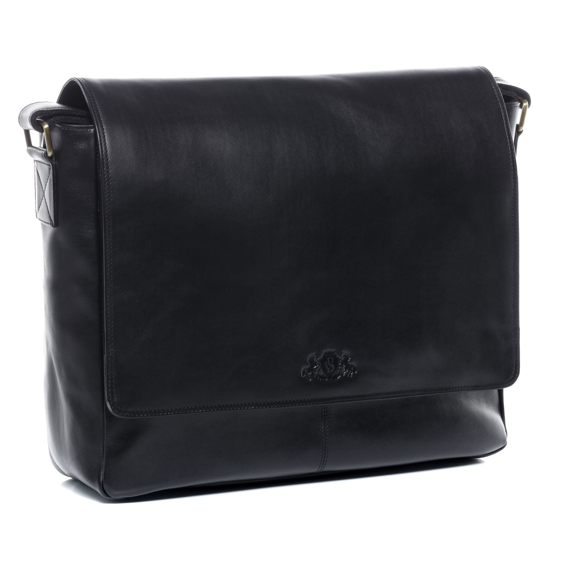 SID & VAIN Laptoptasche Leder Messenger Bag Leder XL SPENCER schwarz-smooth 20555
